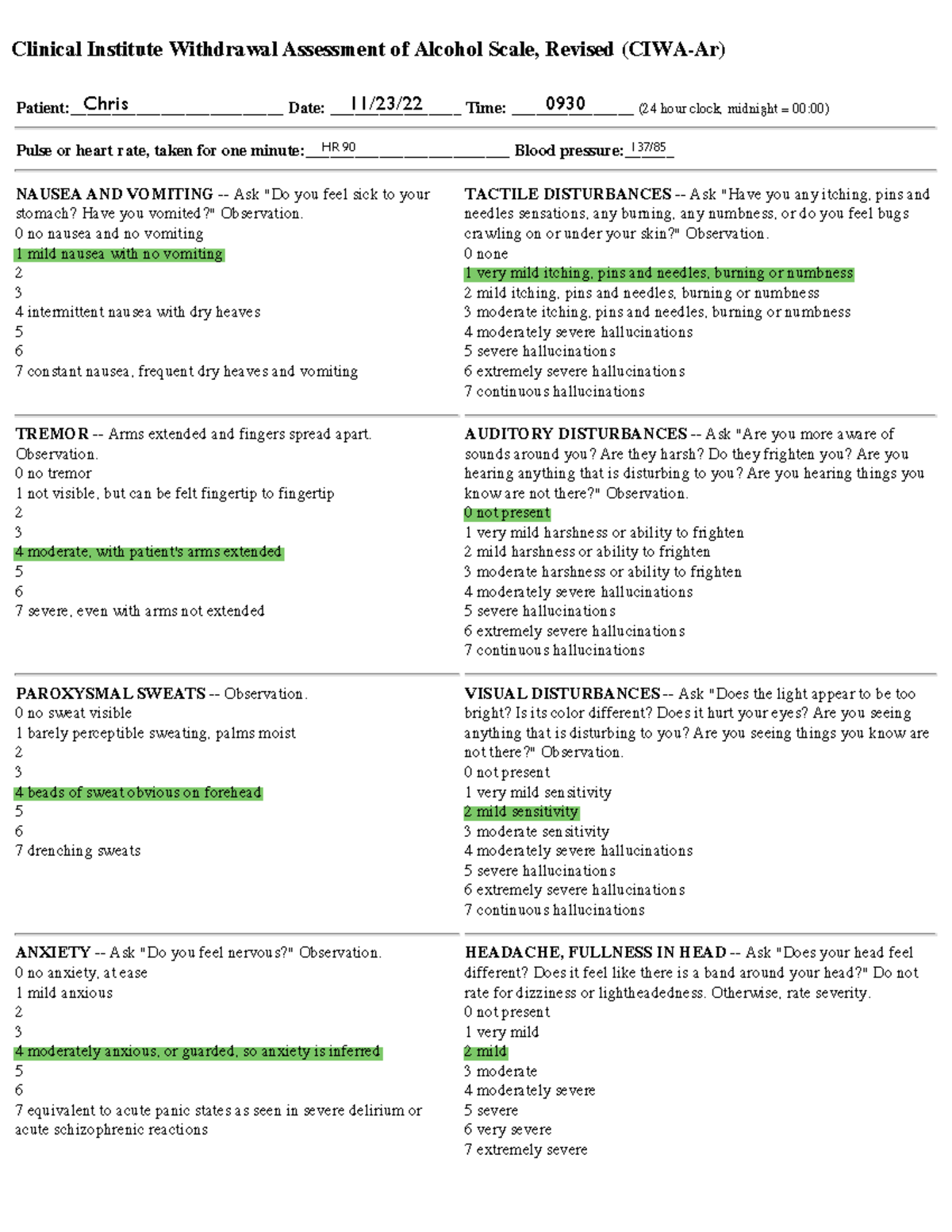 CIWA CIWA Clinical Institute Withdrawal Assessment of Alcohol Scale