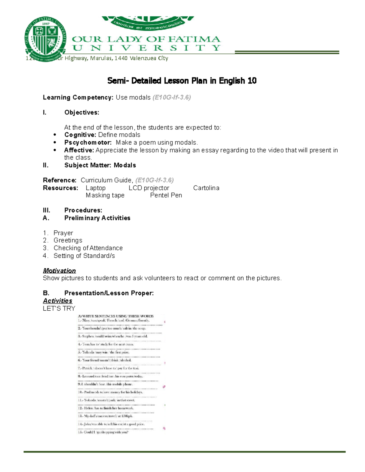 LP Teaching Grammar - Lesson Plan - 120 McArthur Highway, Marulas, 1440 ...