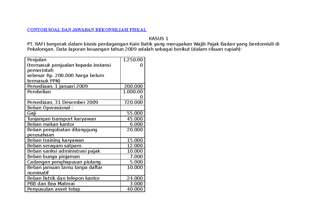 Contoh SOAL DAN Jawaban Rekonsiliasi FIS - CONTOH SOAL DAN JAWABAN ...