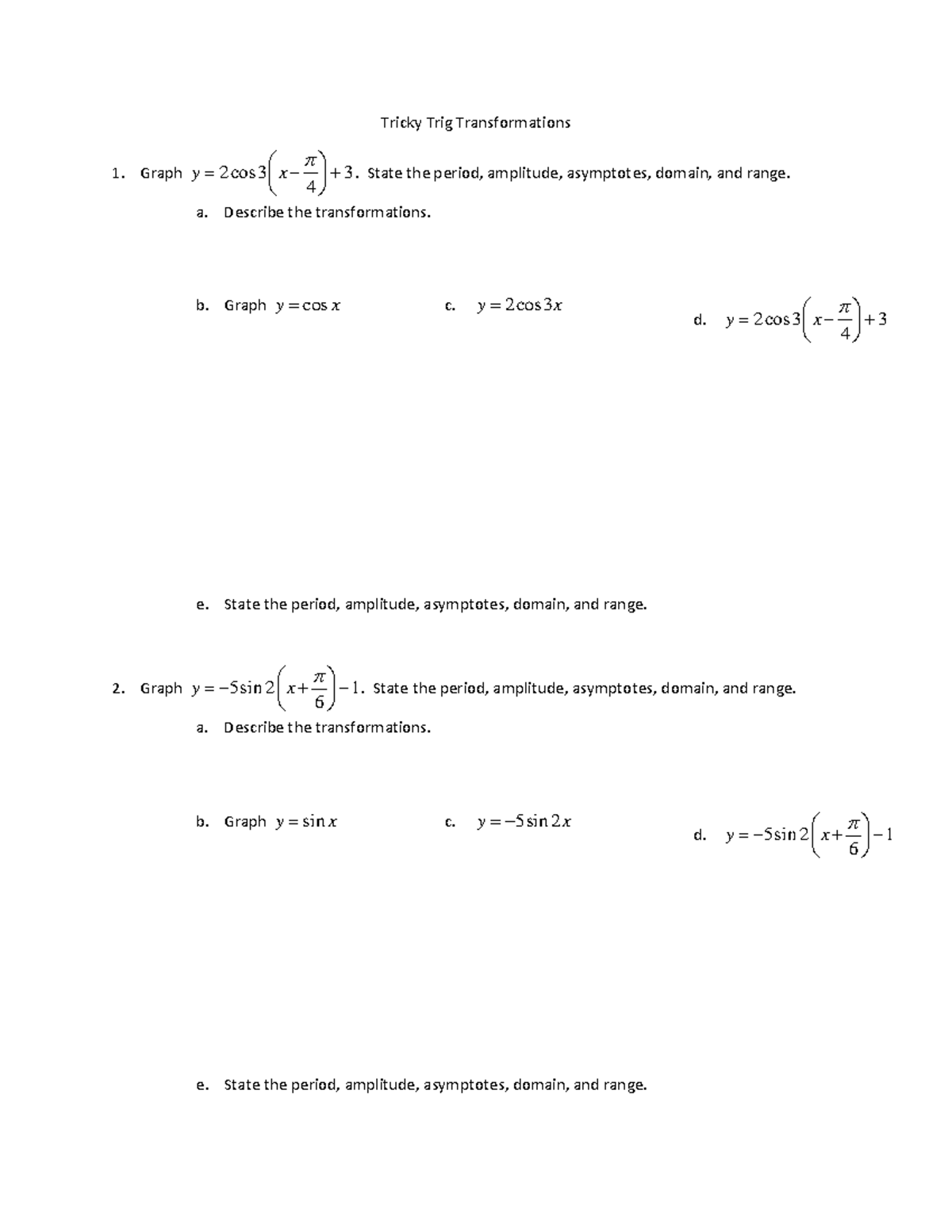 Tricky Trig Transformations - Tricky Trig Transformations Graph 2cos 3 ...