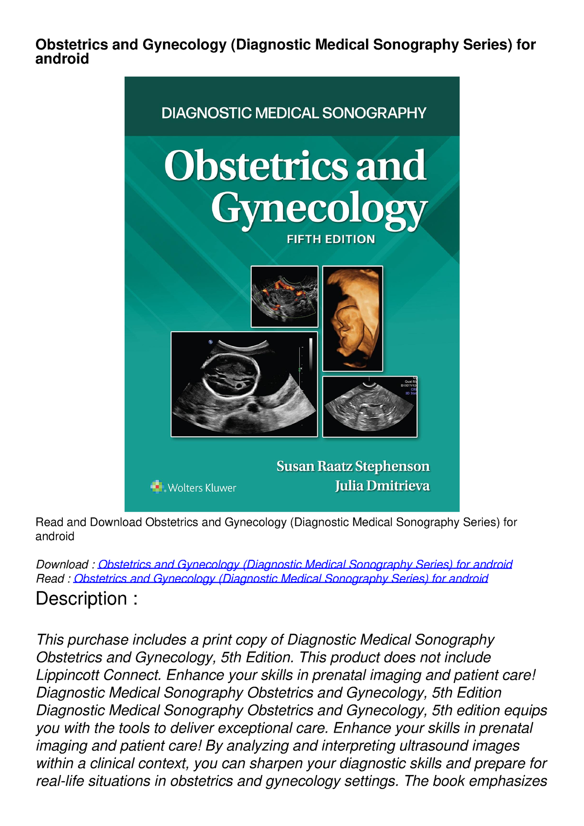 Ebook Obstetrics And Gynecology Diagnostic Medical Sonography Series For Andro This Product