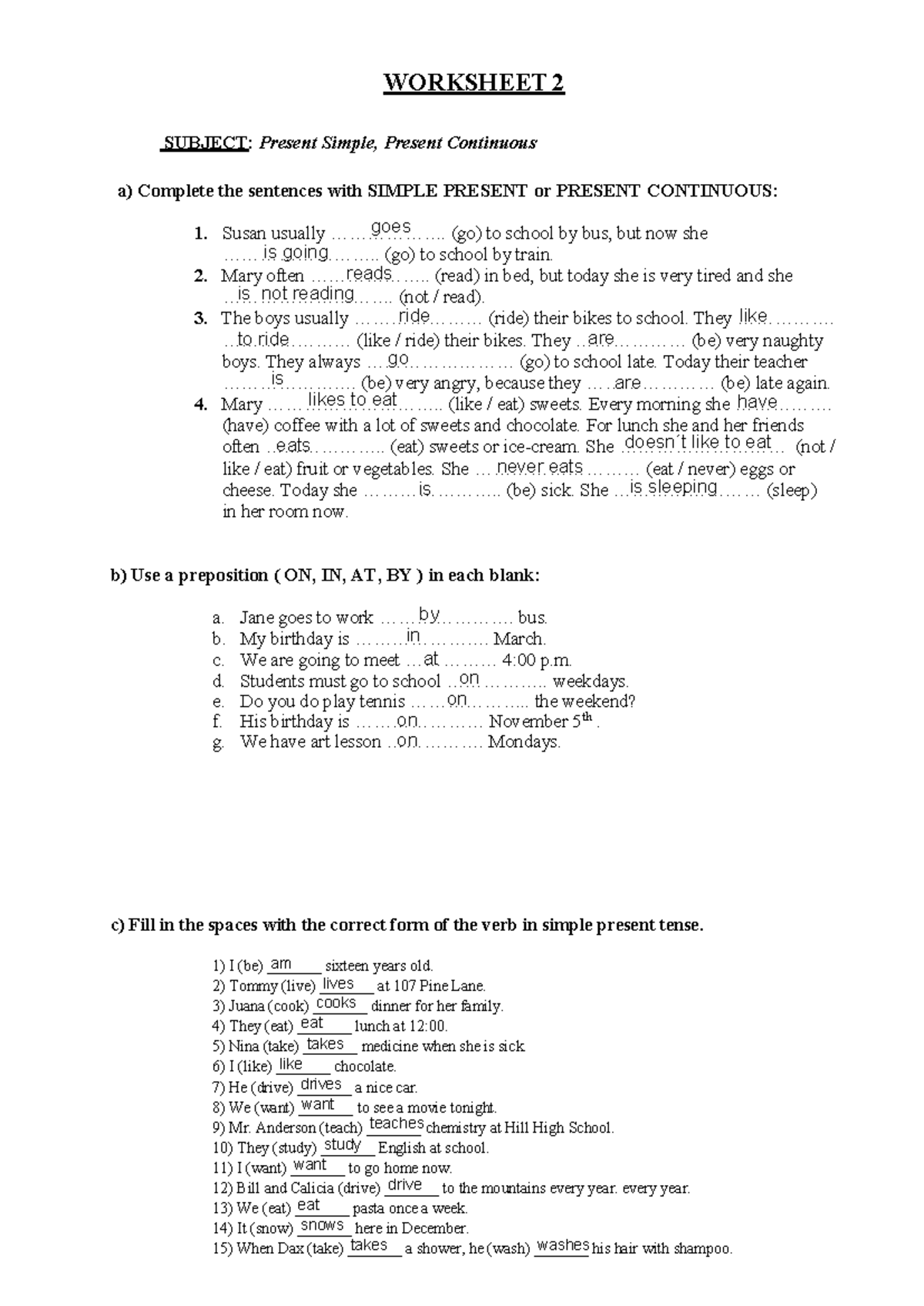 Workshee 02-segundosemestre - WORKSHEET 2 SUBJECT: Present Simple ...