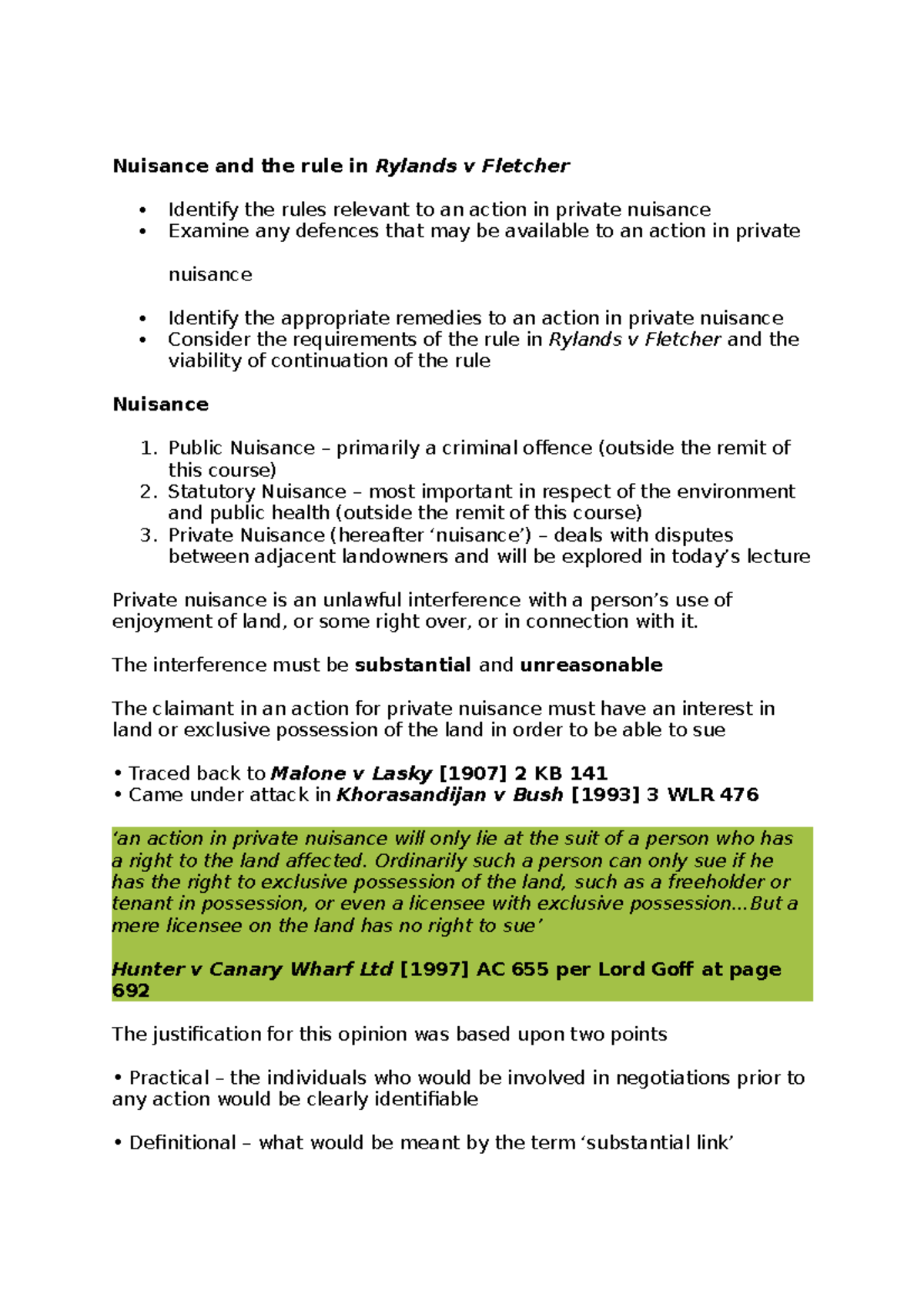 Nuisance and the rule in Rylands v Fletcher - Public Nuisance ...