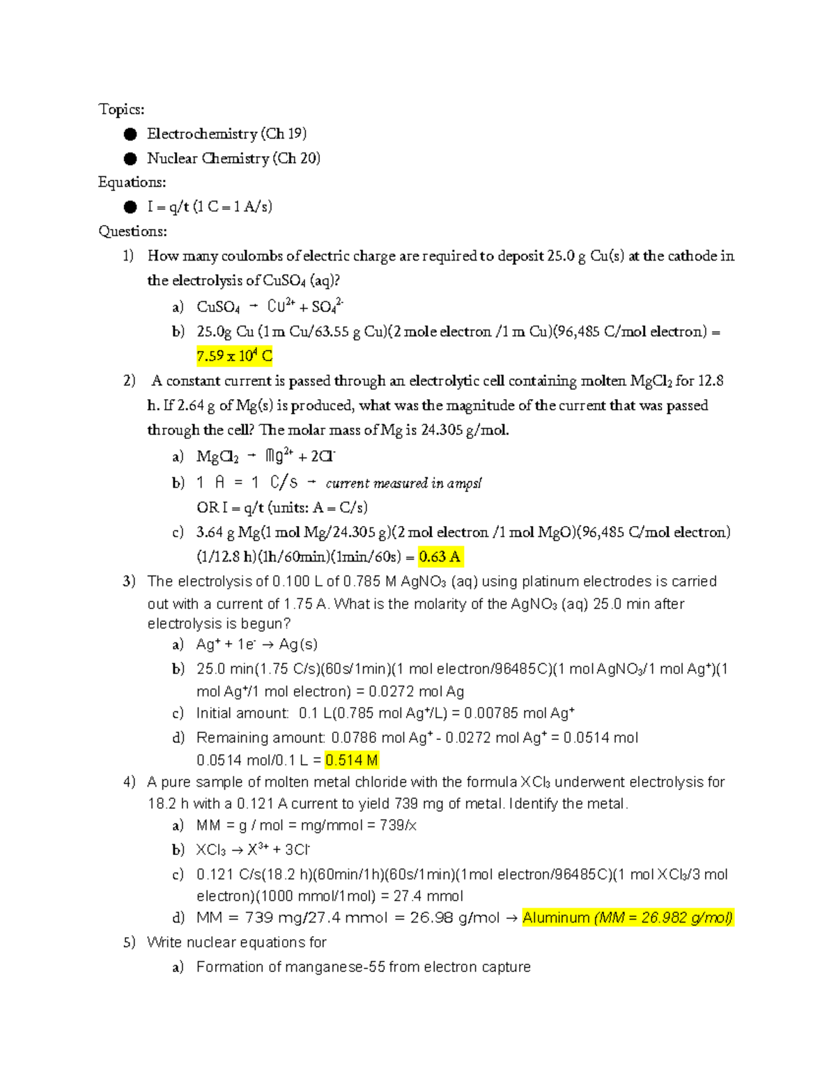 Recitation Notes 12/5 - Topics: Electrochemistry (Ch 19) Nuclear ...