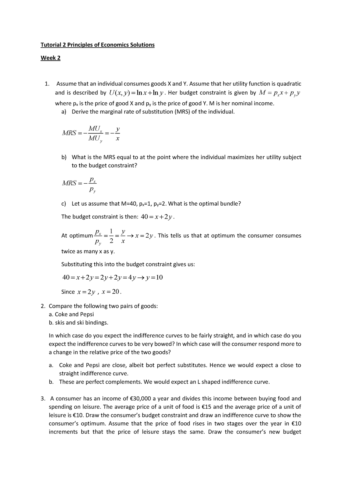 Tutorial 2 Solutions 6012b0303y Studeersnel