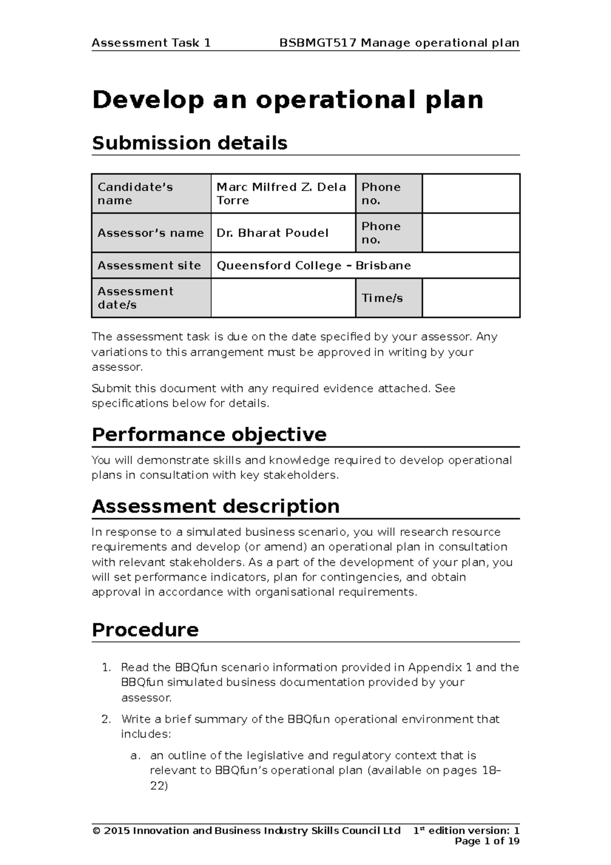 operational plan in nursing management