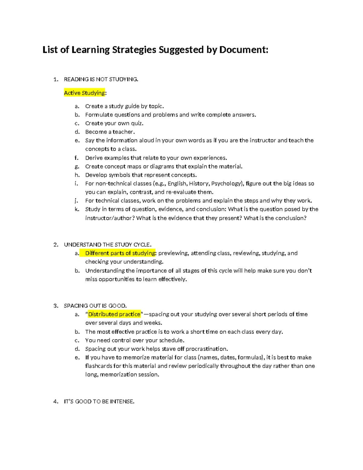 List of Learning Strategies + Reflection Paragraph - List of Learning ...
