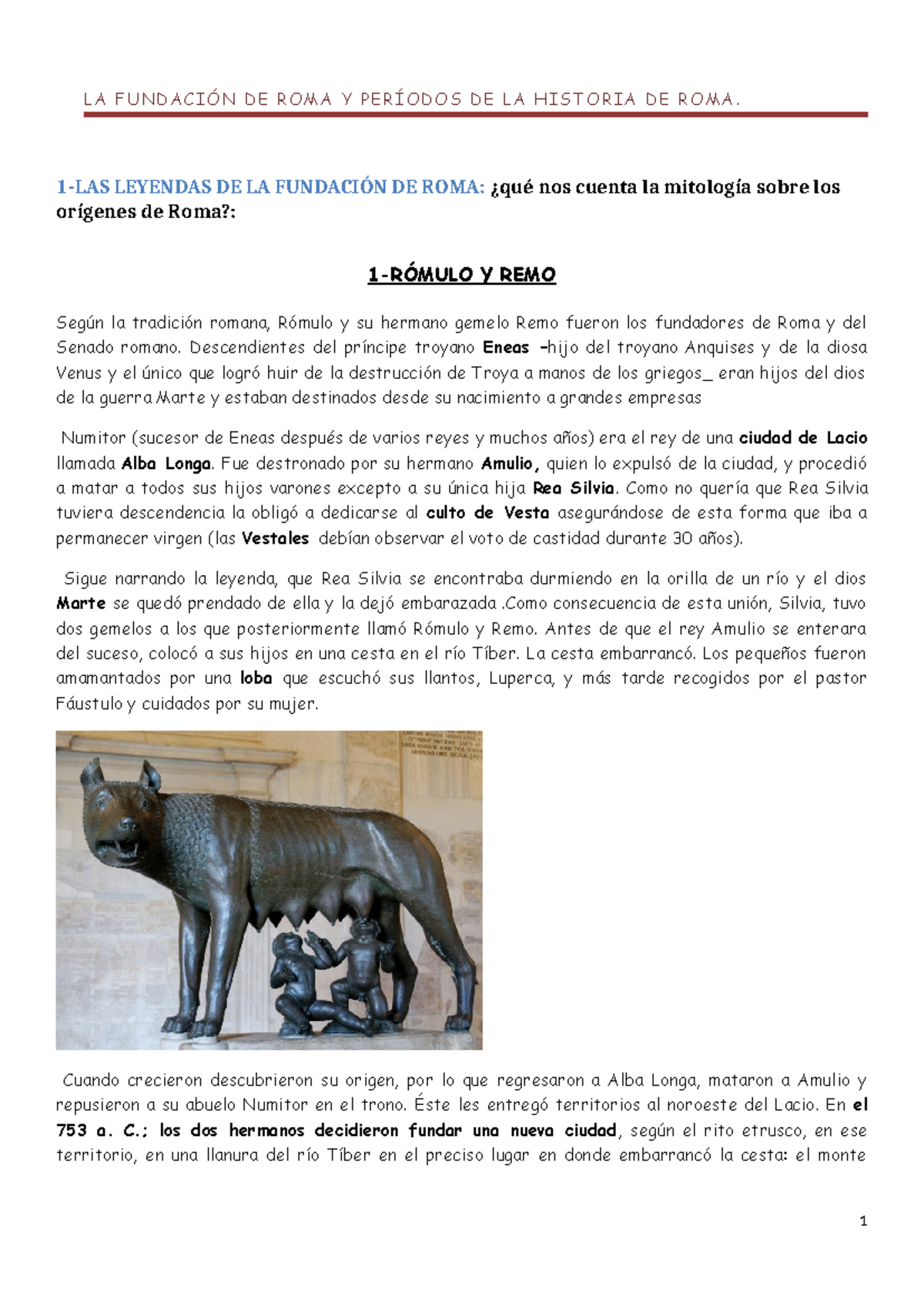 Leyenda fundación e historia de Roma - LA FUNDACIÓN DE ROMA Y PERÍODOS ...