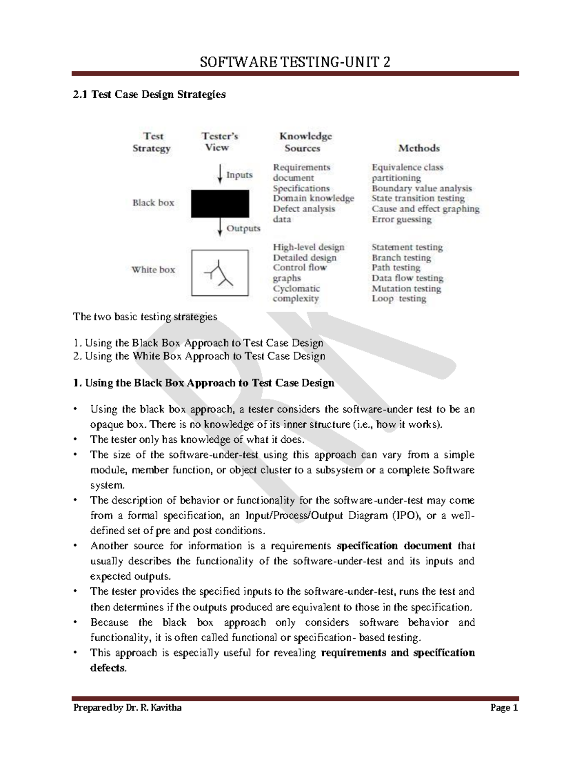 Software Testing Unit-2 - 2 Test Case Design Strategies The Two Basic ...