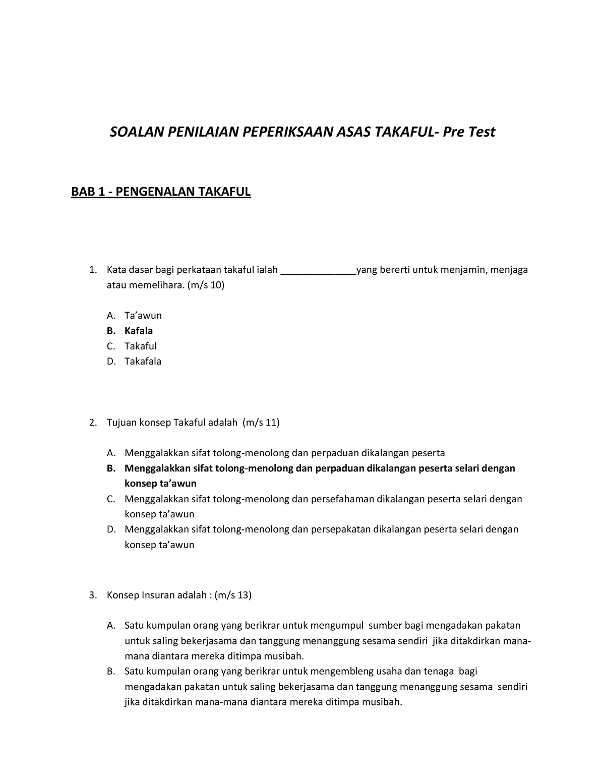 Contoh Soalan Tbe Set 5 Soalan Penilaian Peperiksaan Asas Takaful