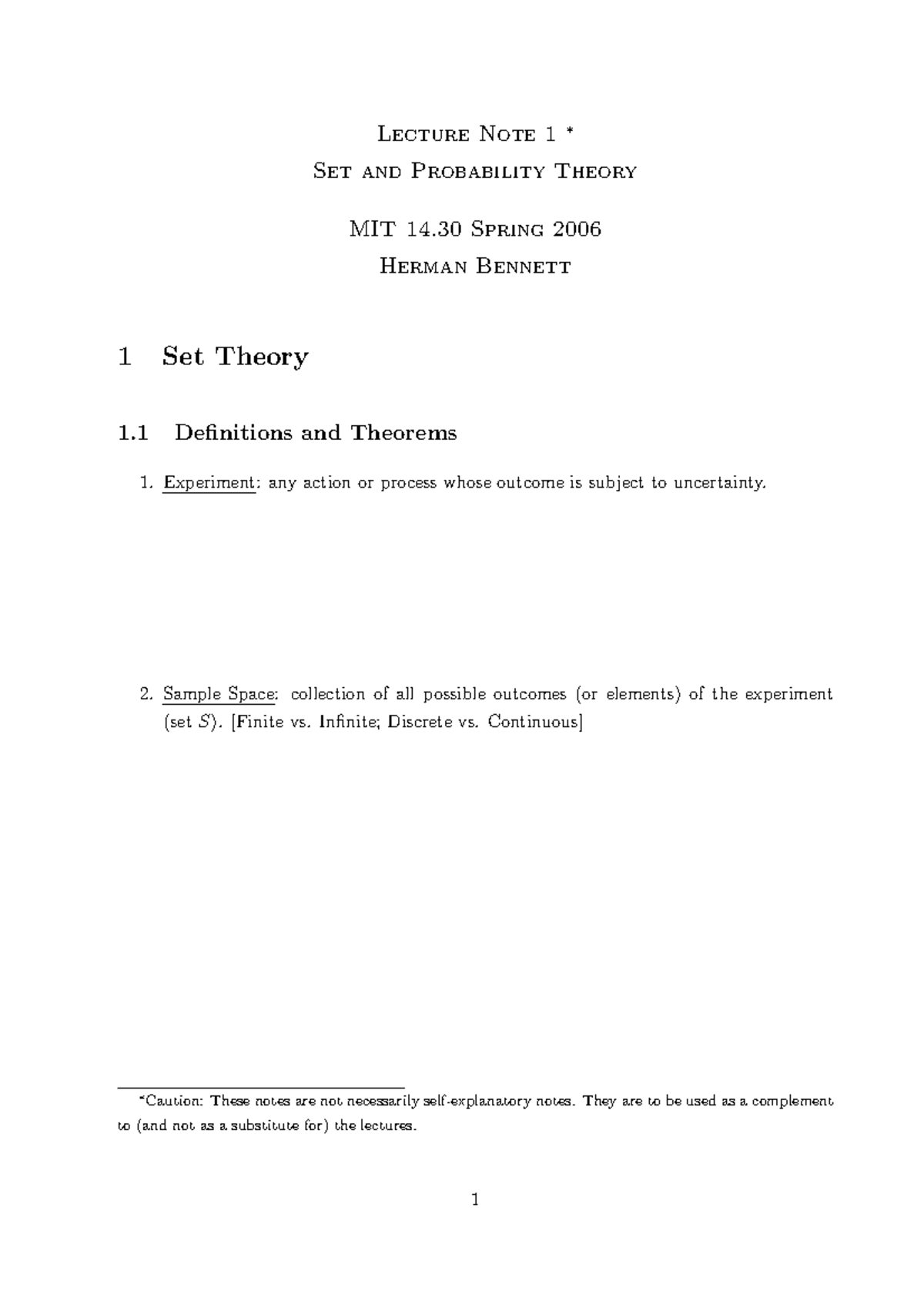 Set and Probability Theory - Lecture Note 1 ∗ Set and Probability ...