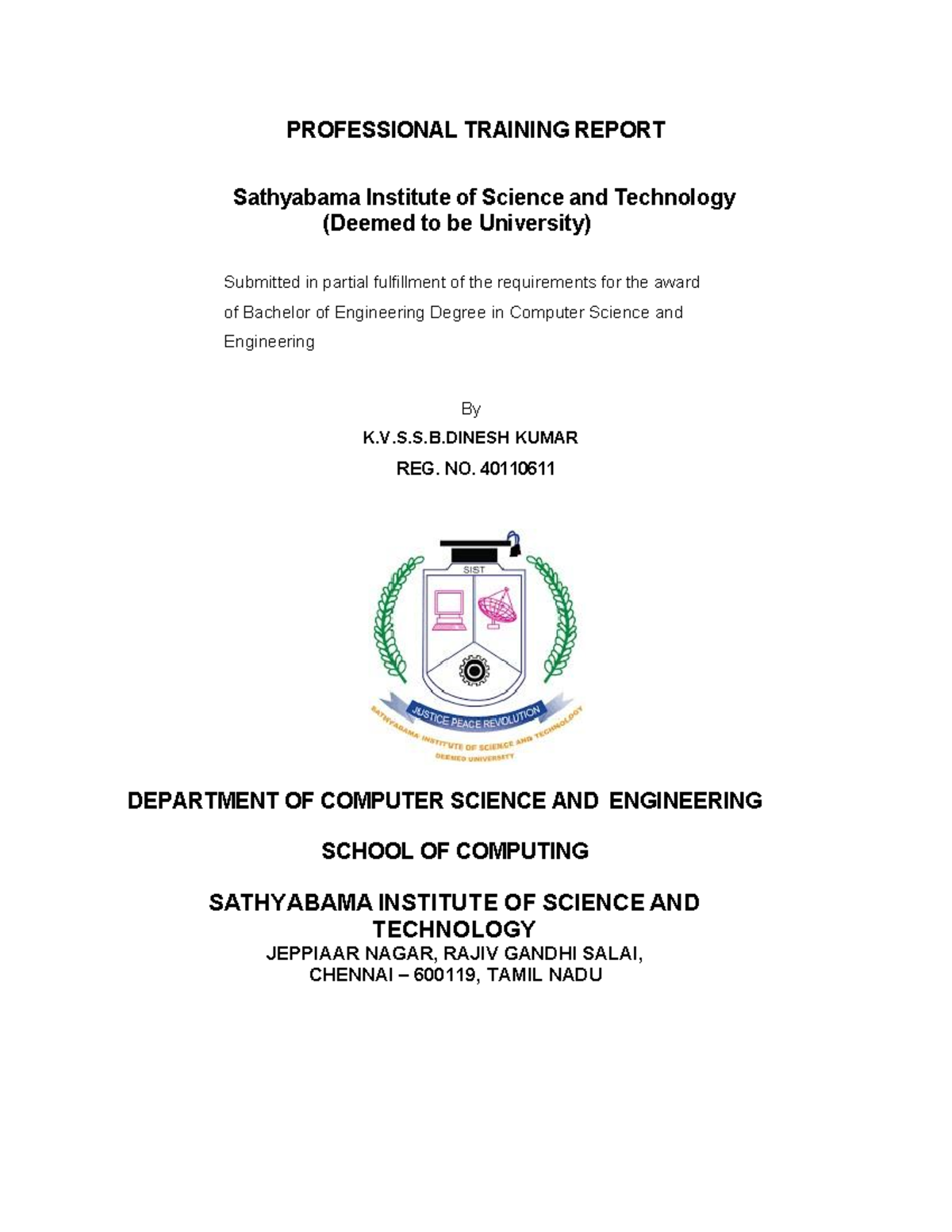 Project Report Pt1 - Ntg - PROFESSIONAL TRAINING REPORT Sathyabama ...