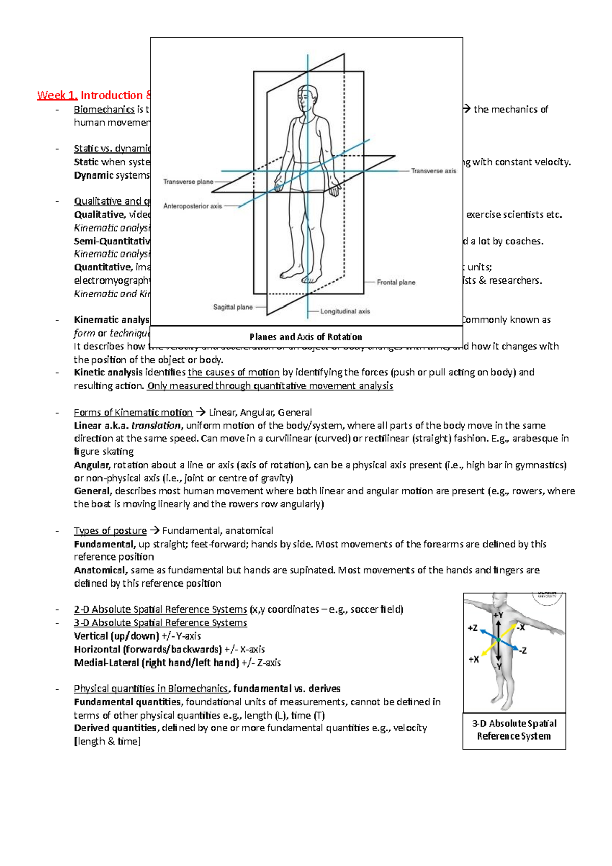 Notes - HSE202 Biomechanics Notes Week 1. Introduction & Kinematics ...