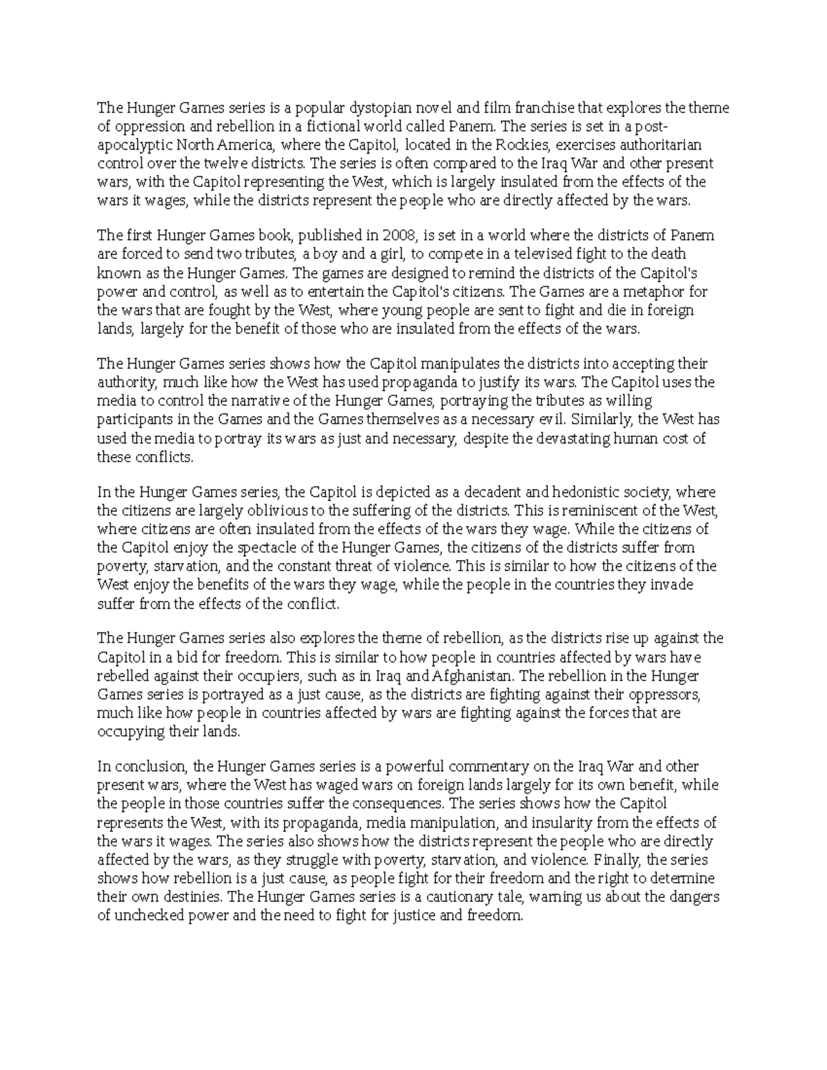 The Hunger Games - Dr. Baed lecture notes for first week of class - The ...