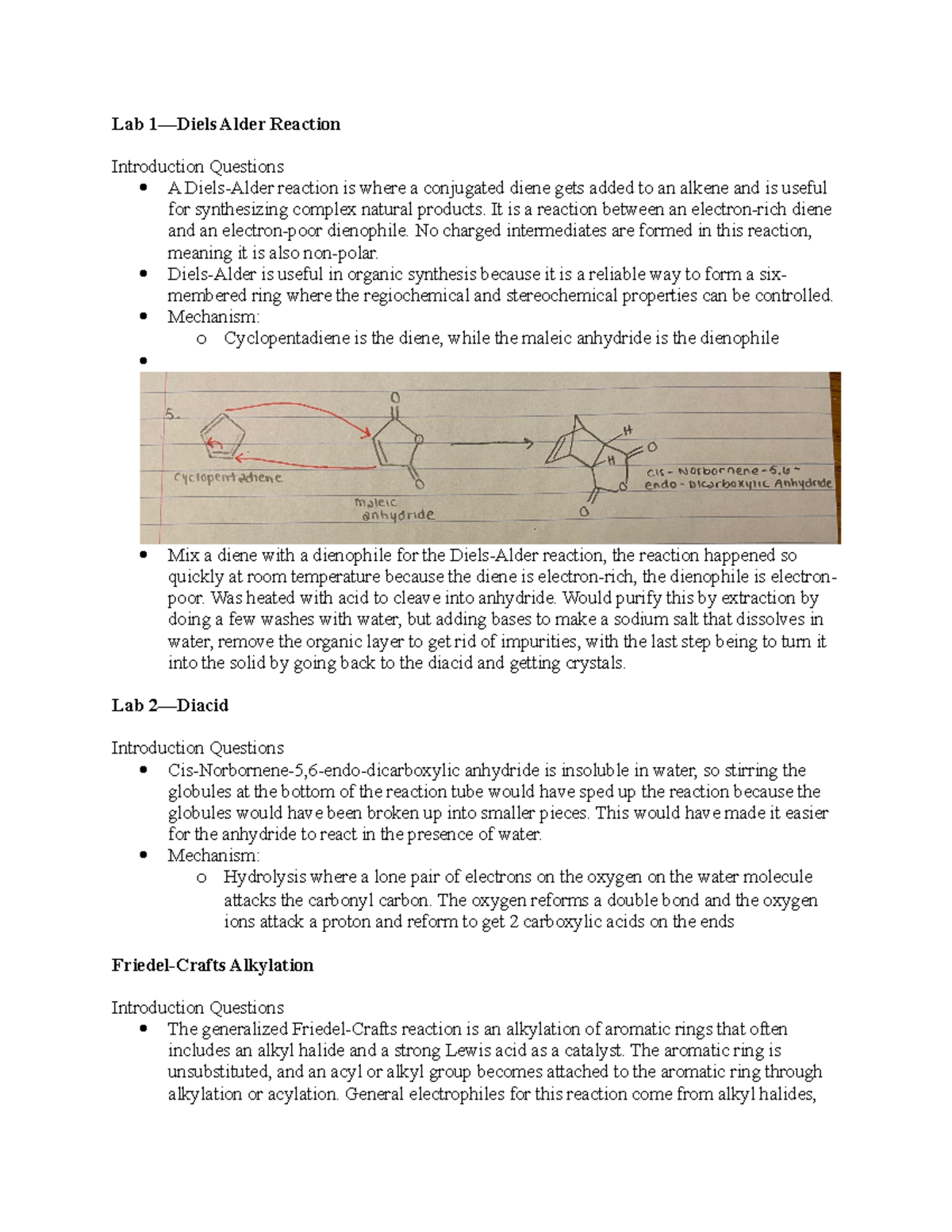 Orgo II Lab Final Exam Study Guide Lab 1—Diels Alder Reaction