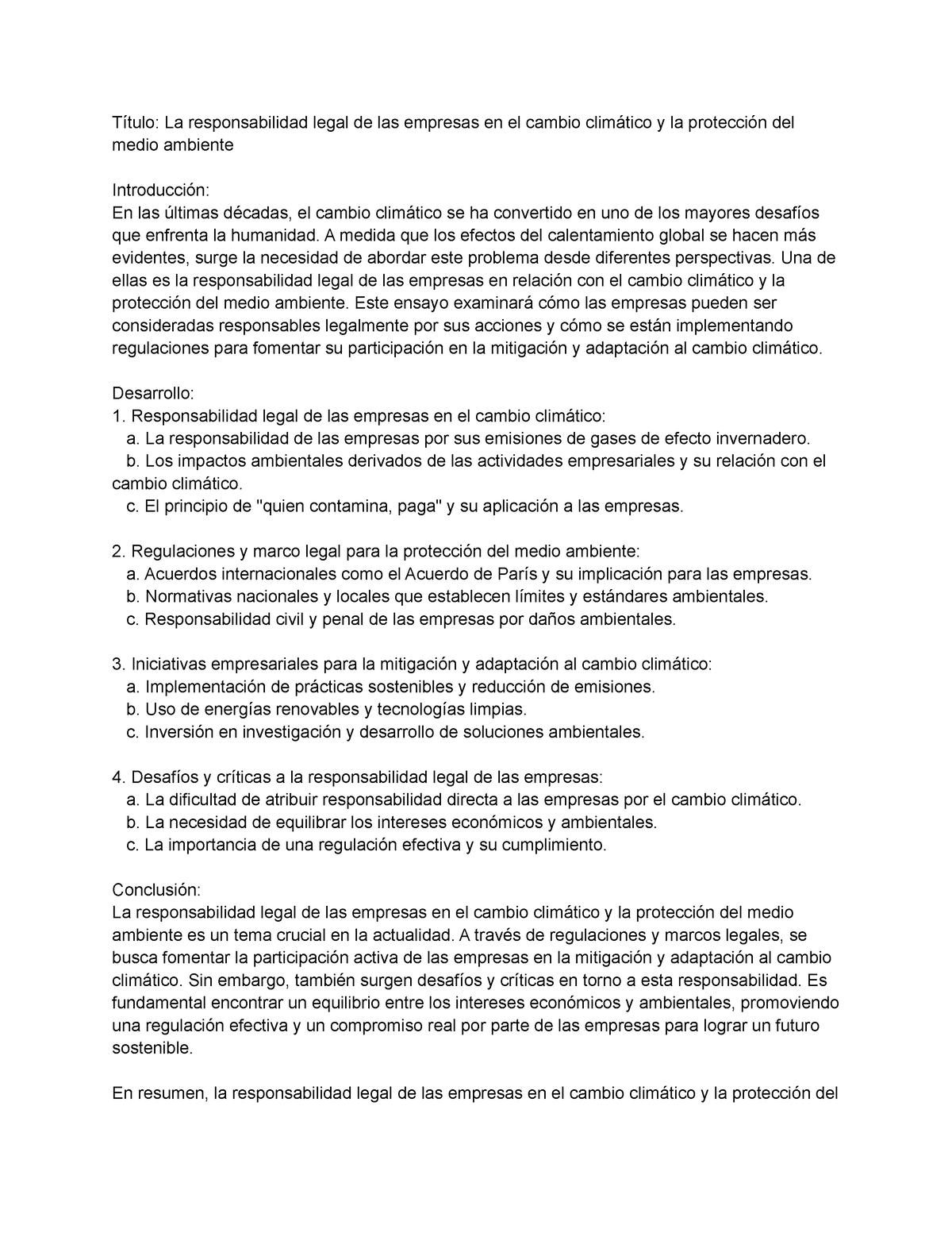 Título La Responsabilidad Legal De Las Empresas En El Cambio Climático