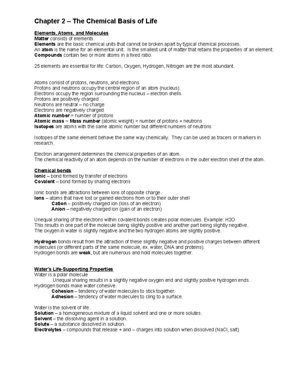 chapter-2-biology-notes-chapter-2-the-chemical-basis-of-life