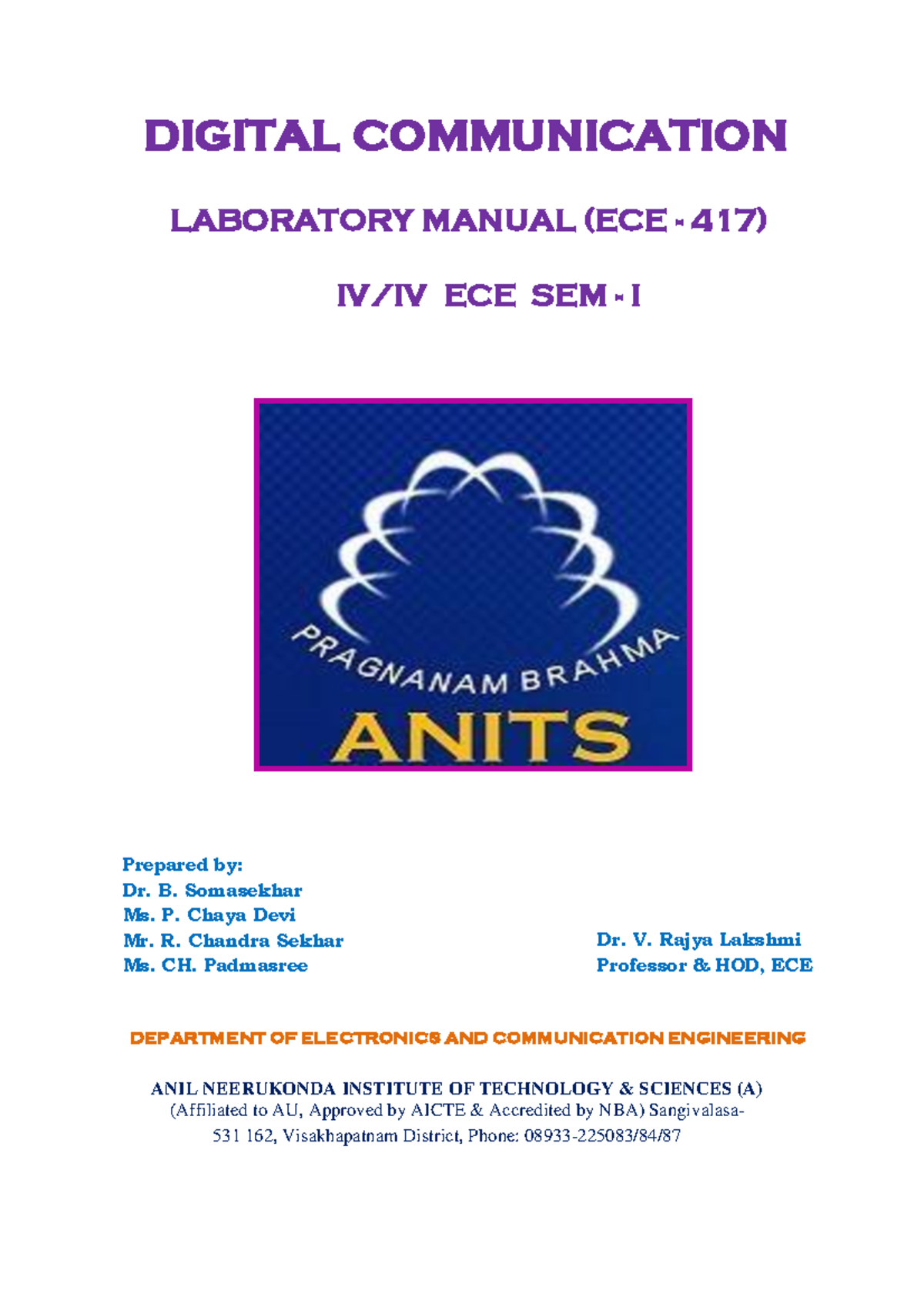 R15 DC Lab Manual DIGITAL COMMUNICATION LABORATORY MANUAL (ECE 417