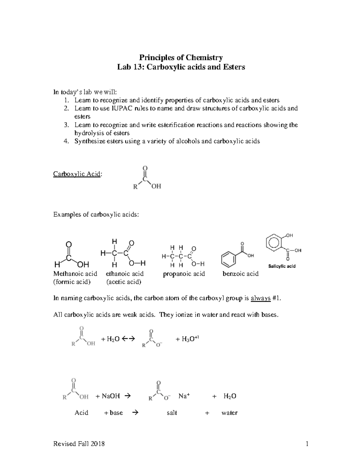 Lab+13 - Carboxylic acids and Esters - Principles of Chemistry Lab 13 ...