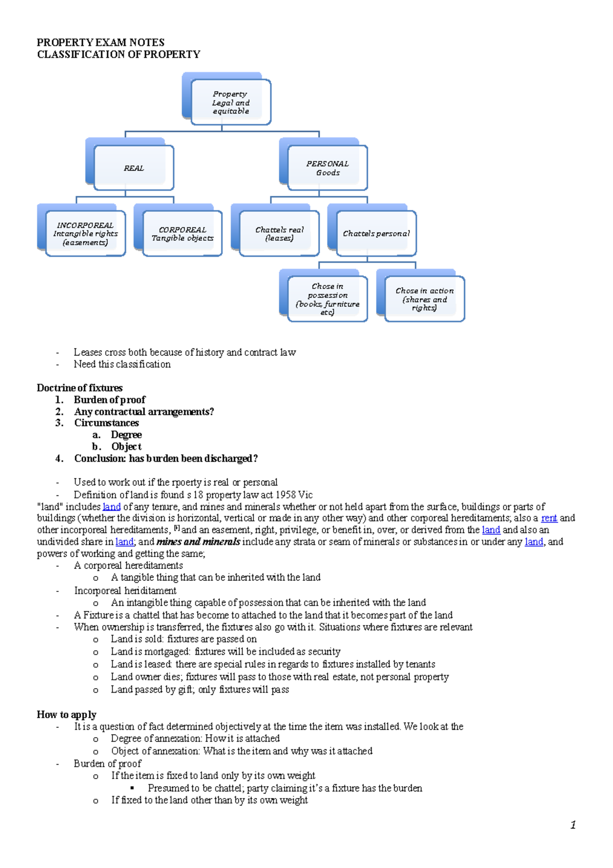 Property EXAM Notes - PROPERTY EXAM NOTES CLASSIFICATION OF PROPERTY ...