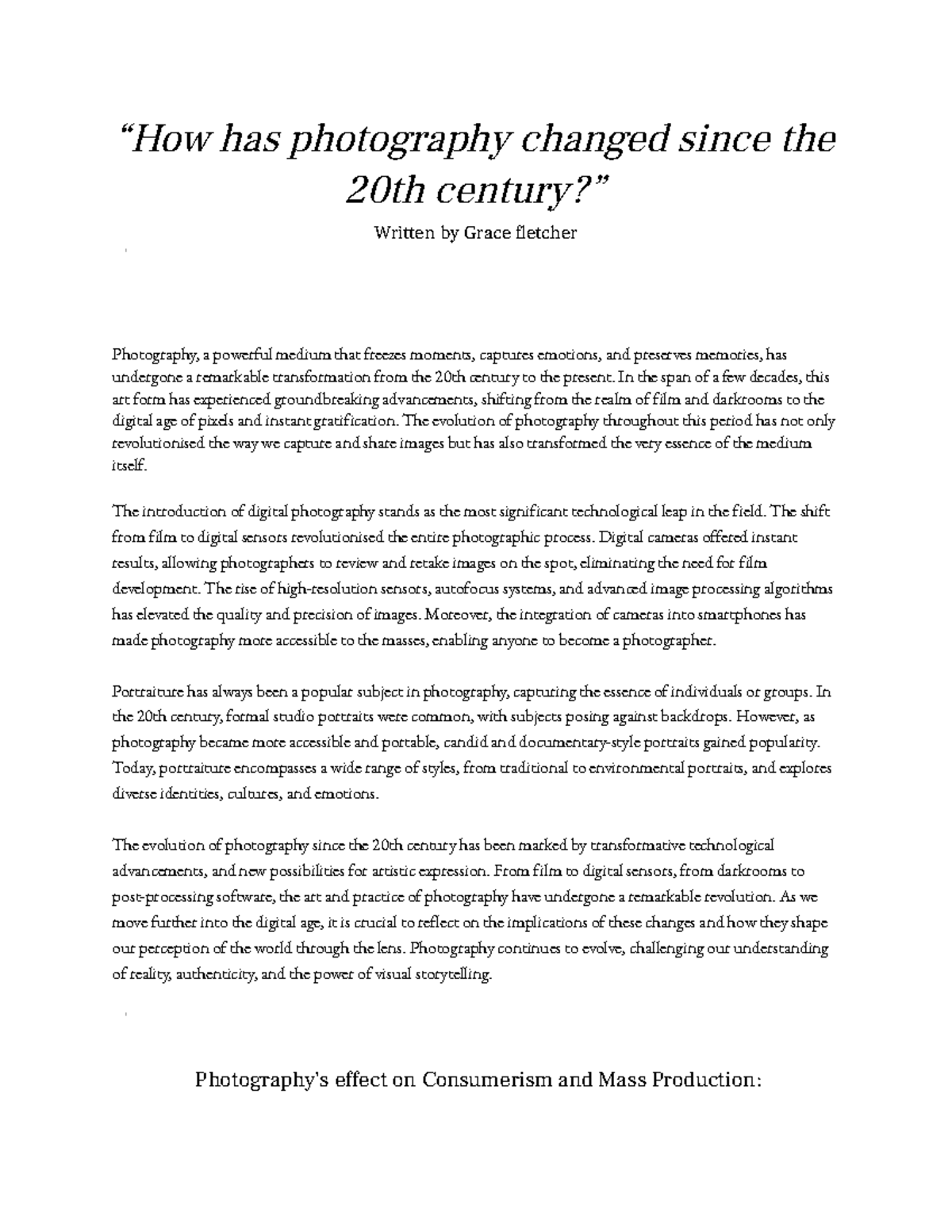 “How has photography changed since the 20th century" Essay “How has