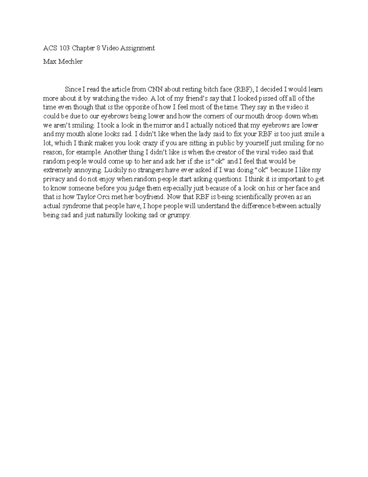 Acs 103 Chapter 8 Video Assignment Acs 103 Chapter 8 Video Assignment