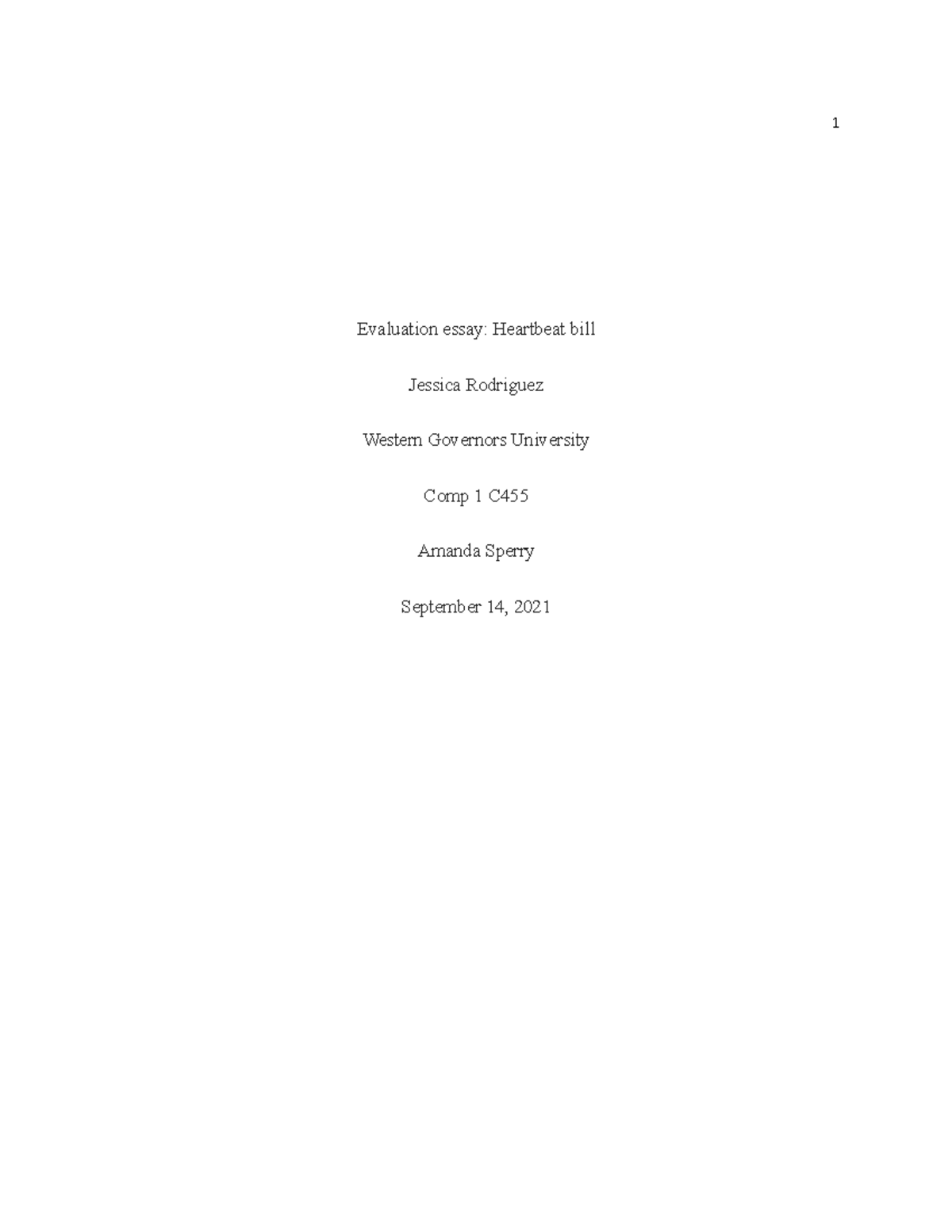 Heartbeat bill 9-14 - expressive essay - Evaluation essay: Heartbeat ...