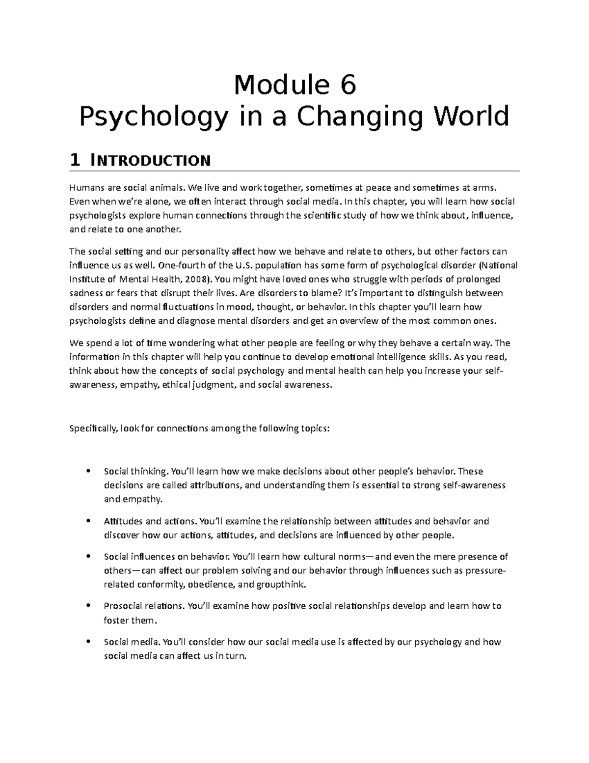 PSY108 Module 6 - 108 - Module 6 Psychology In A Changing World 1 ...