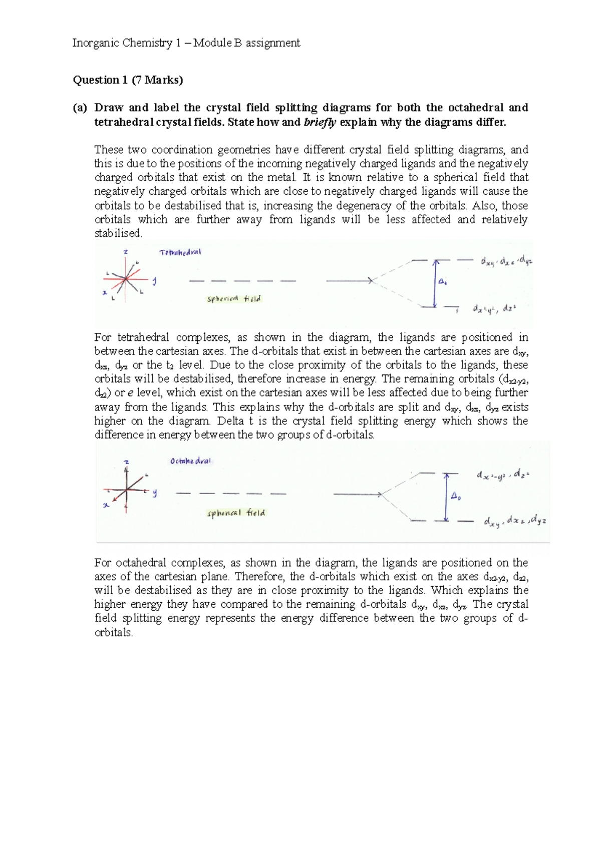 Module B assignment - Inorganic Chemistry 1 - Question 1 (7 Marks) (a ...
