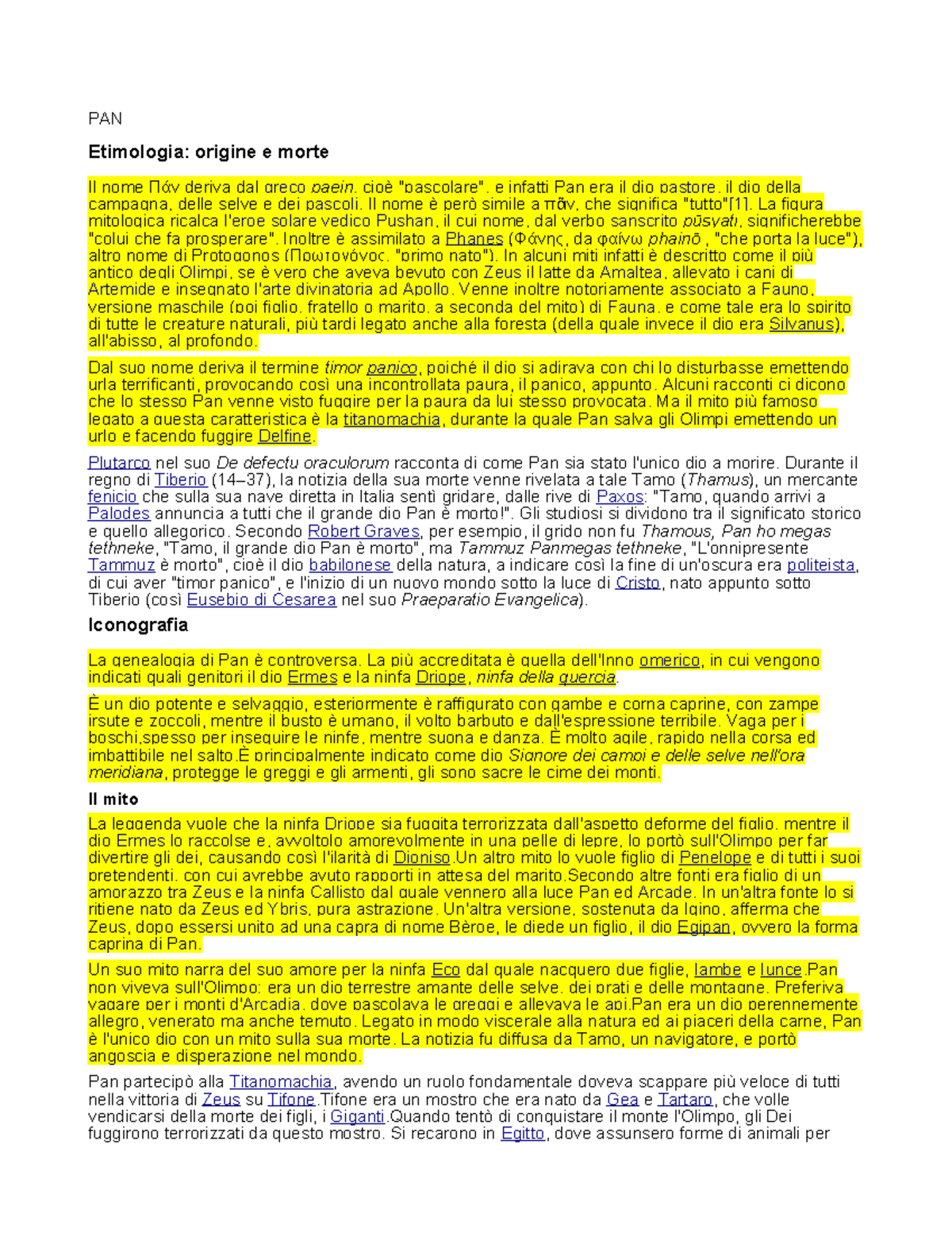 PAN Pan lezione riassunto PAN Etimologia origine e morte Il nome