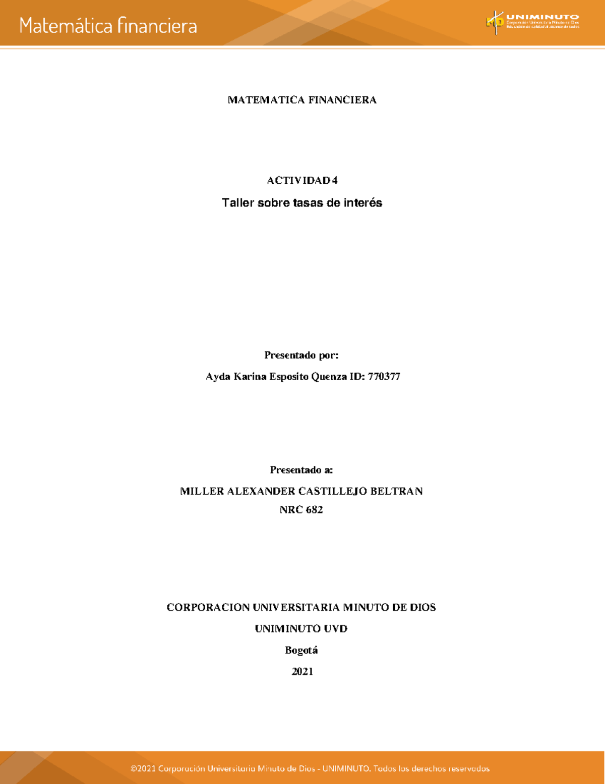 Actividad 4 Matematica Financiera - MATEMATICA FINANCIERA ACTIVIDAD 4 ...