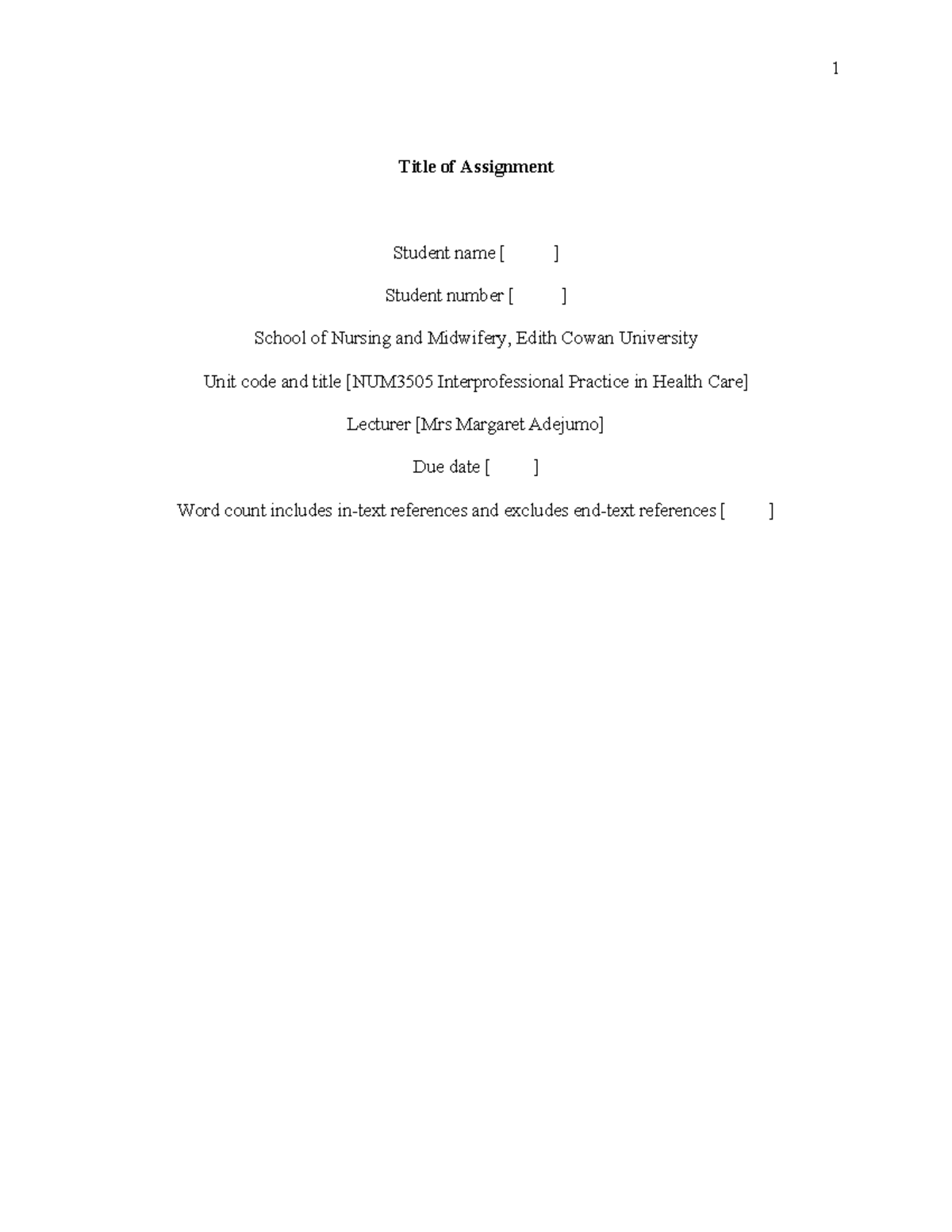 SNM Assignment Template APA7 2024-2 - Title of Assignment Student name ...