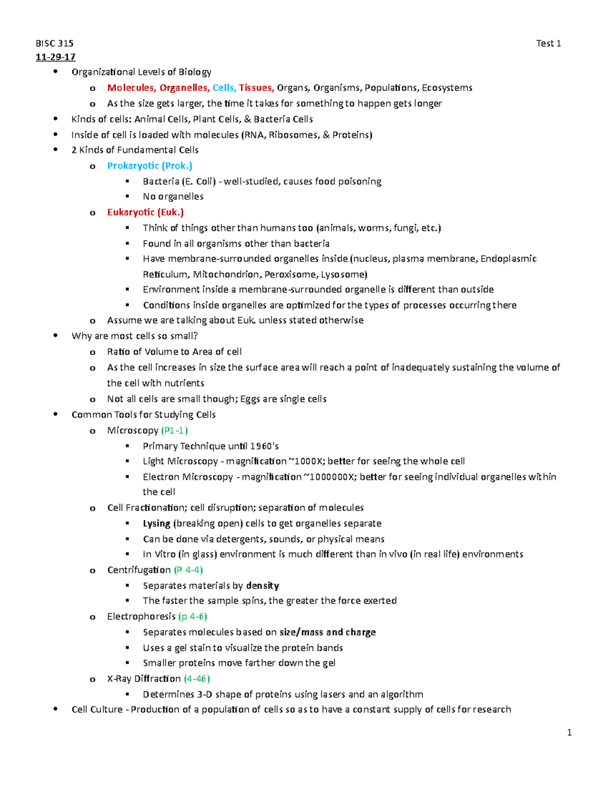 Exam 1 Cell Bio Notes - Campbell - 11-29- Organizational Levels of ...