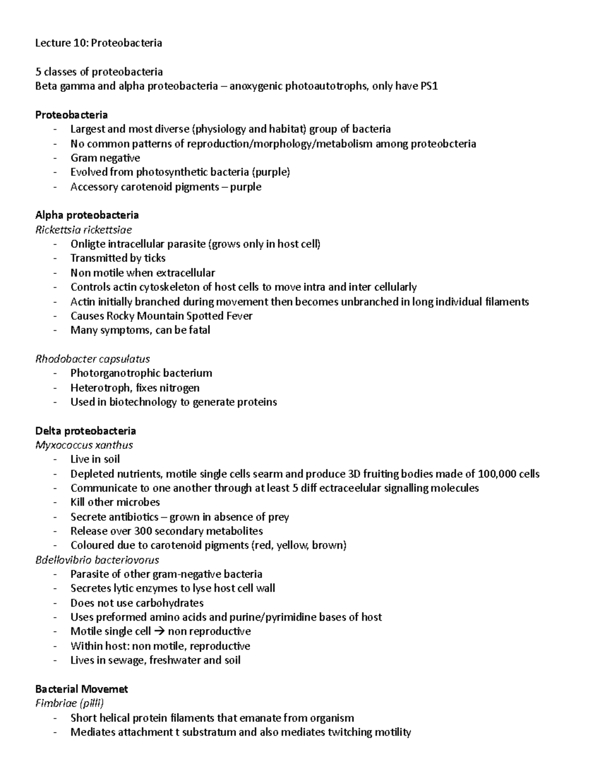 Lecture 10 - Lecture 10: Proteobacteria 5 classes of proteobacteria ...