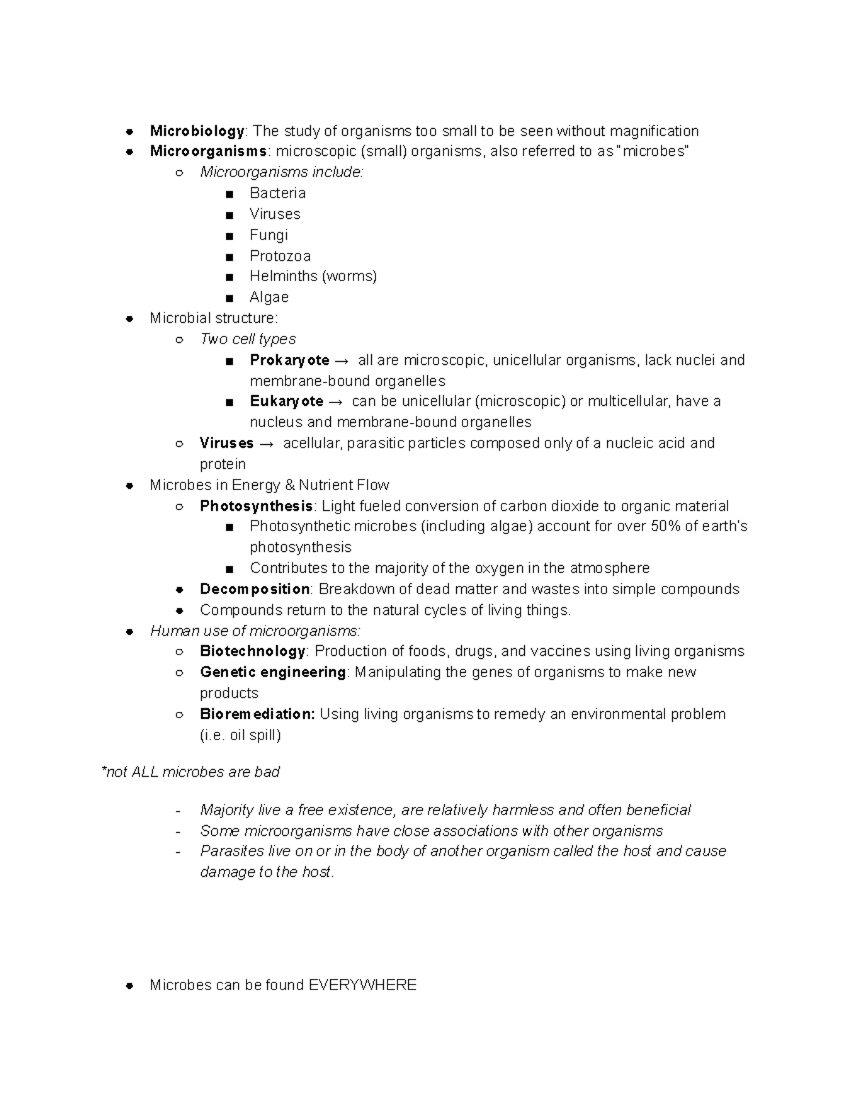 Study Guide EXAM I - Microbiology : The study of organisms too small to ...