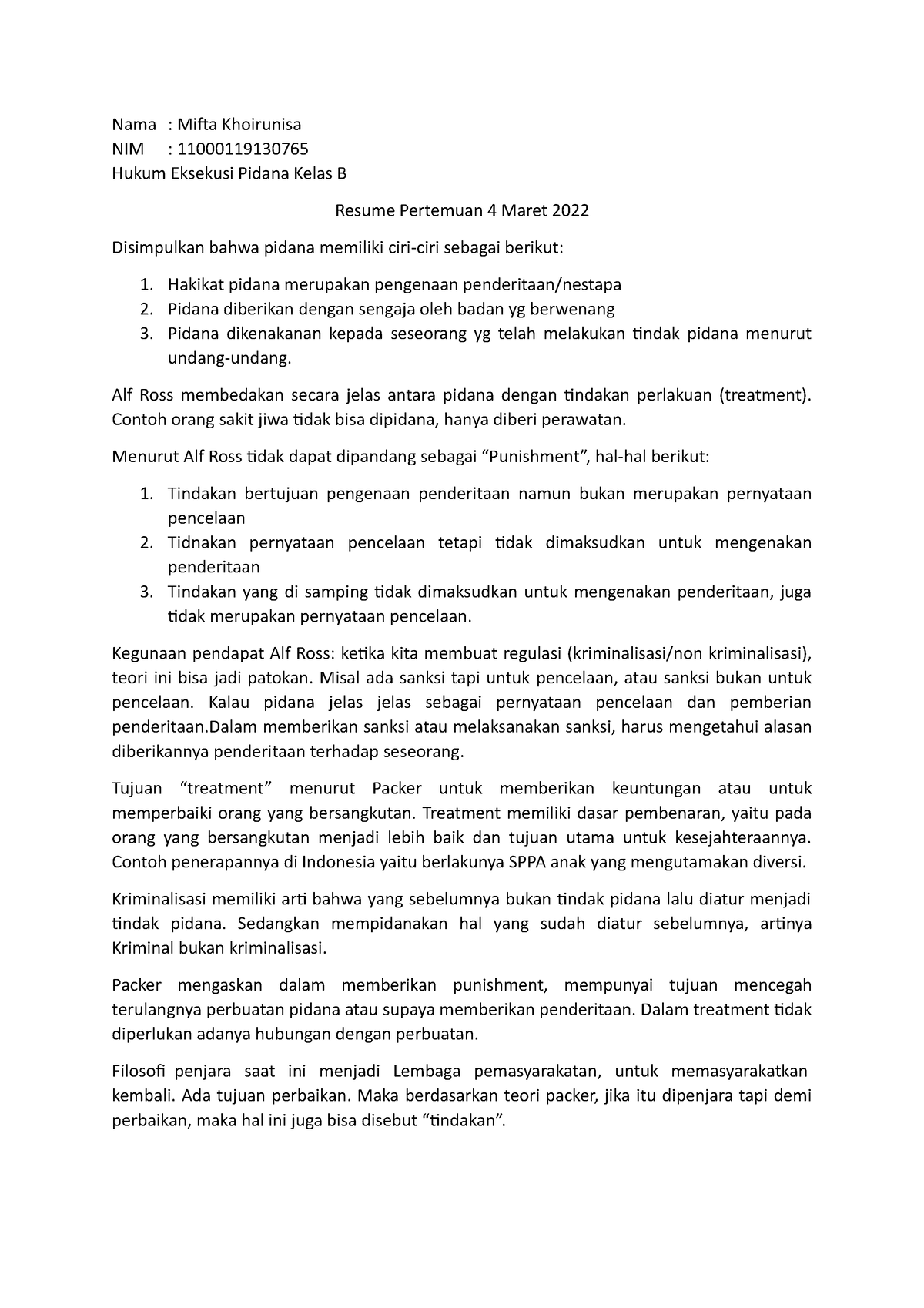 Resume 2 Hukum Eksekusi Pidana (B) - Nama : Mifta Khoirunisa NIM ...