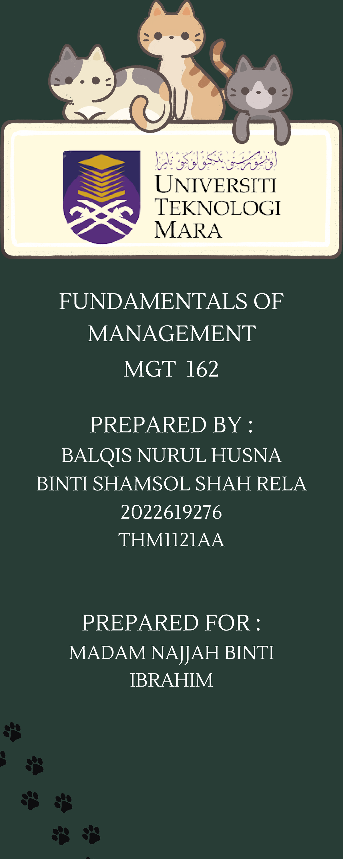 MGT162 Individual Assignment - FUNDAMENTALS OF MANAGEMENT MGT 162 ...