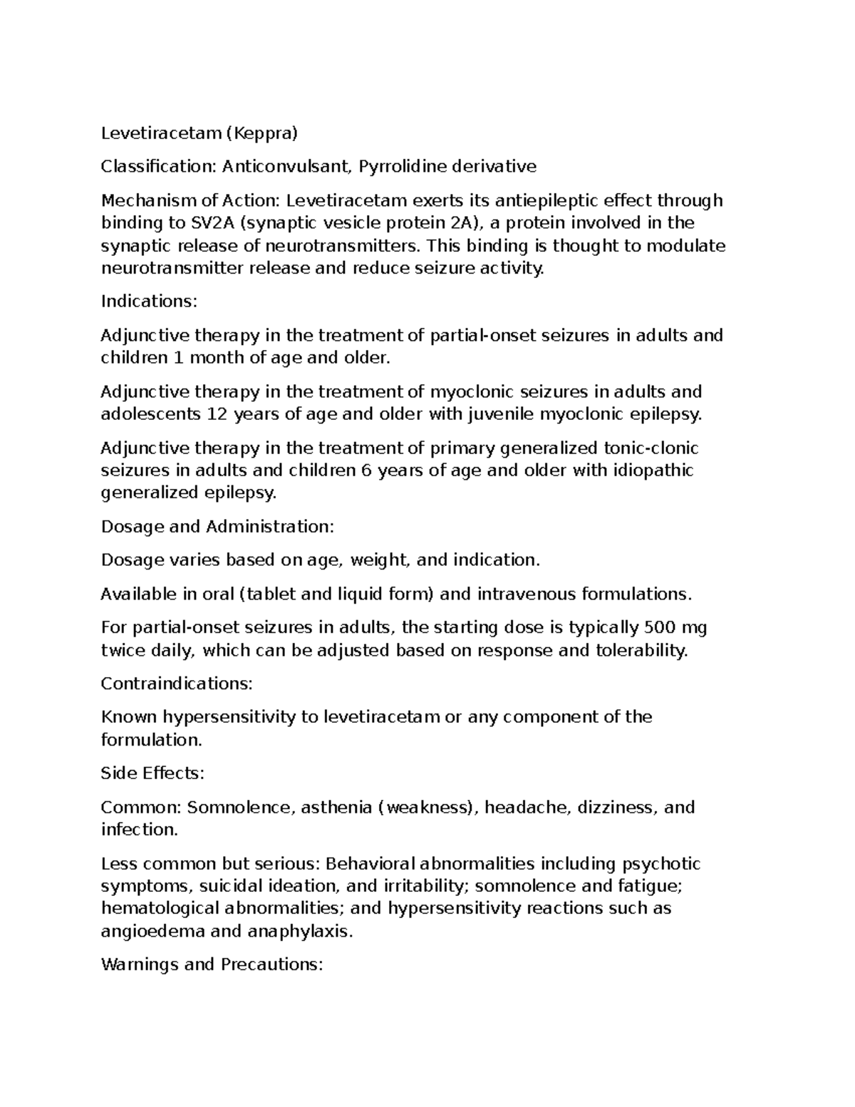 Levetiracetam - drug card - Levetiracetam (Keppra) Classification ...
