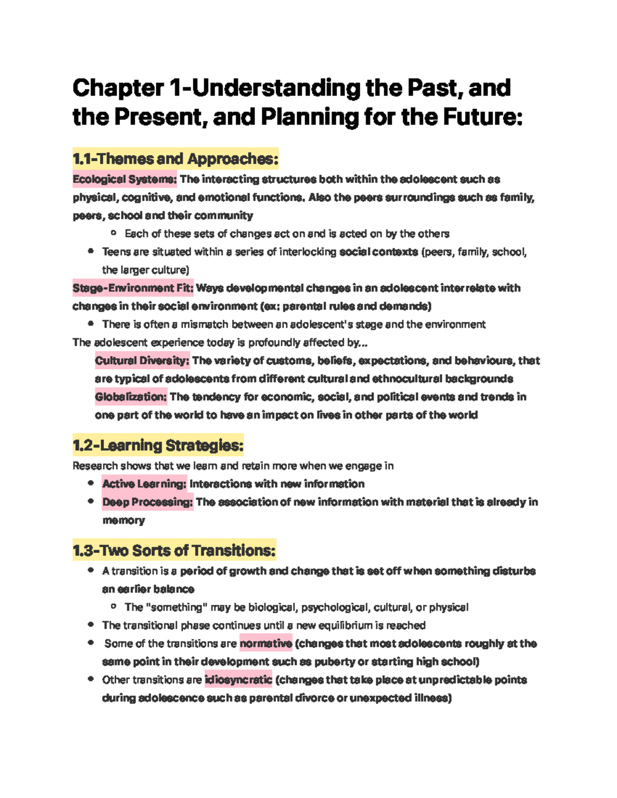 Adolescent Development Chapter 1 Notes - Chapter 1-Understanding the ...