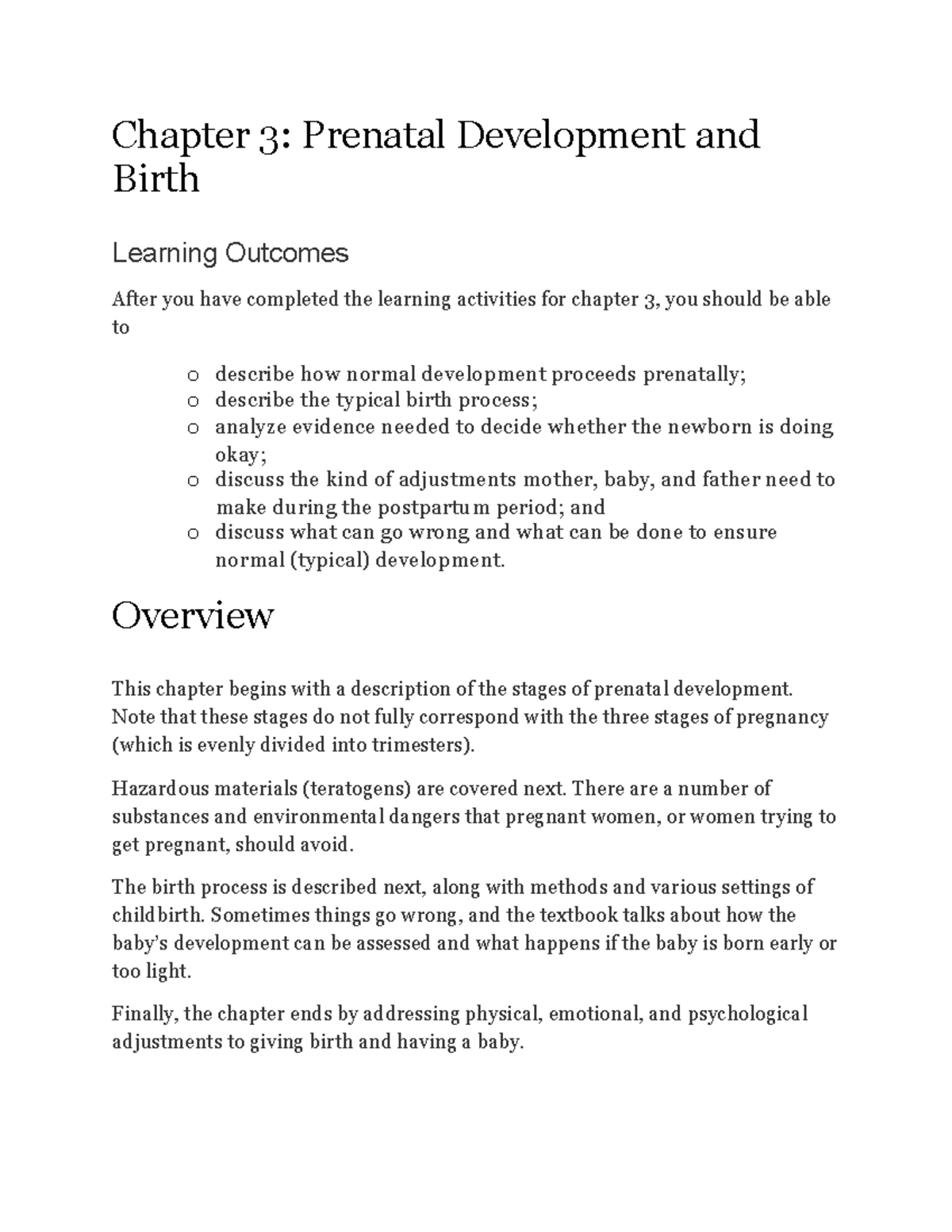 Unit 3 - PSYC 323 - Lecture notes 3 - Chapter 3: Prenatal Development ...