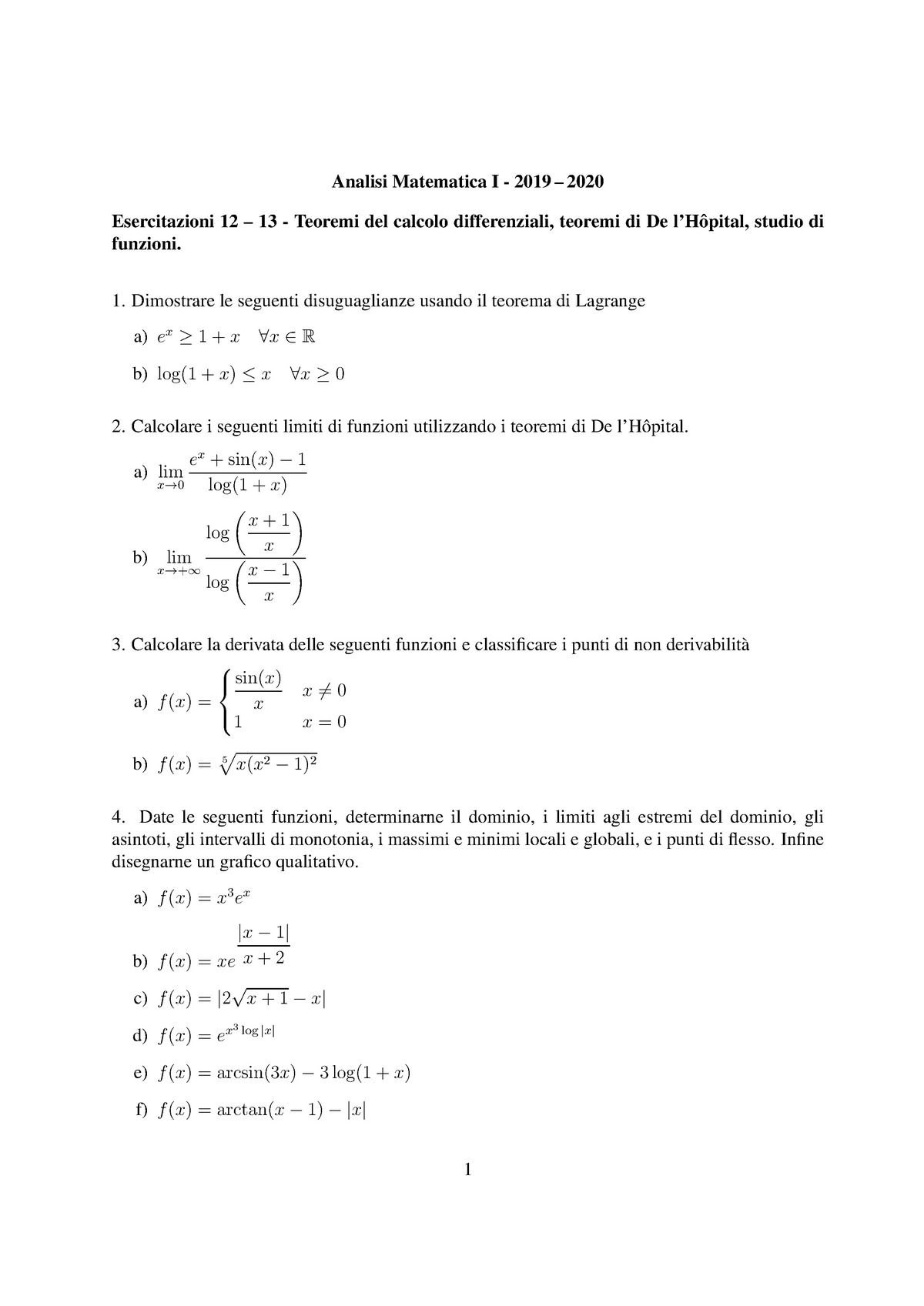 11 - Teoremi Del Calcolo Differenziali, Studio Di Funzioni - Analisi ...