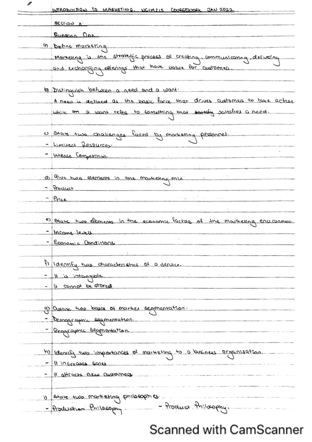 Introduction TO Marketing JAN 2022 National Certificate In Marketing 