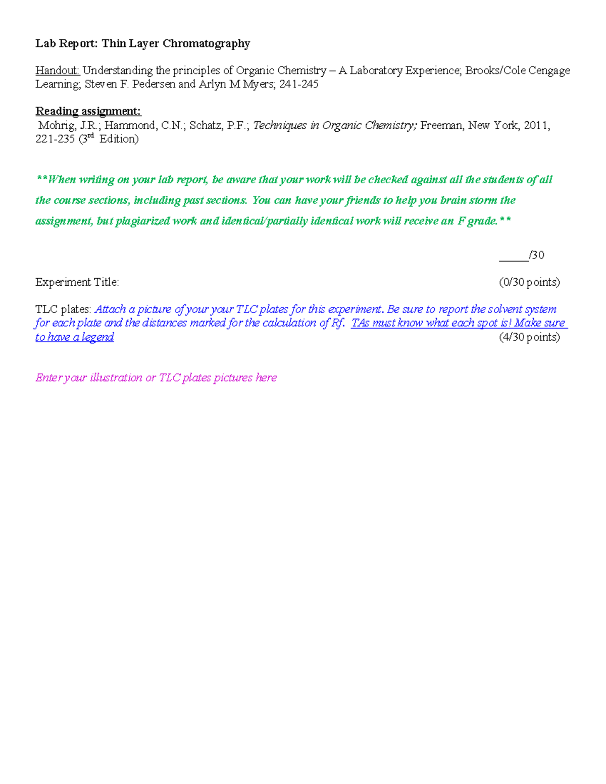 Lab Report Thin Layer Chromatography(1) Lab Report Thin Layer