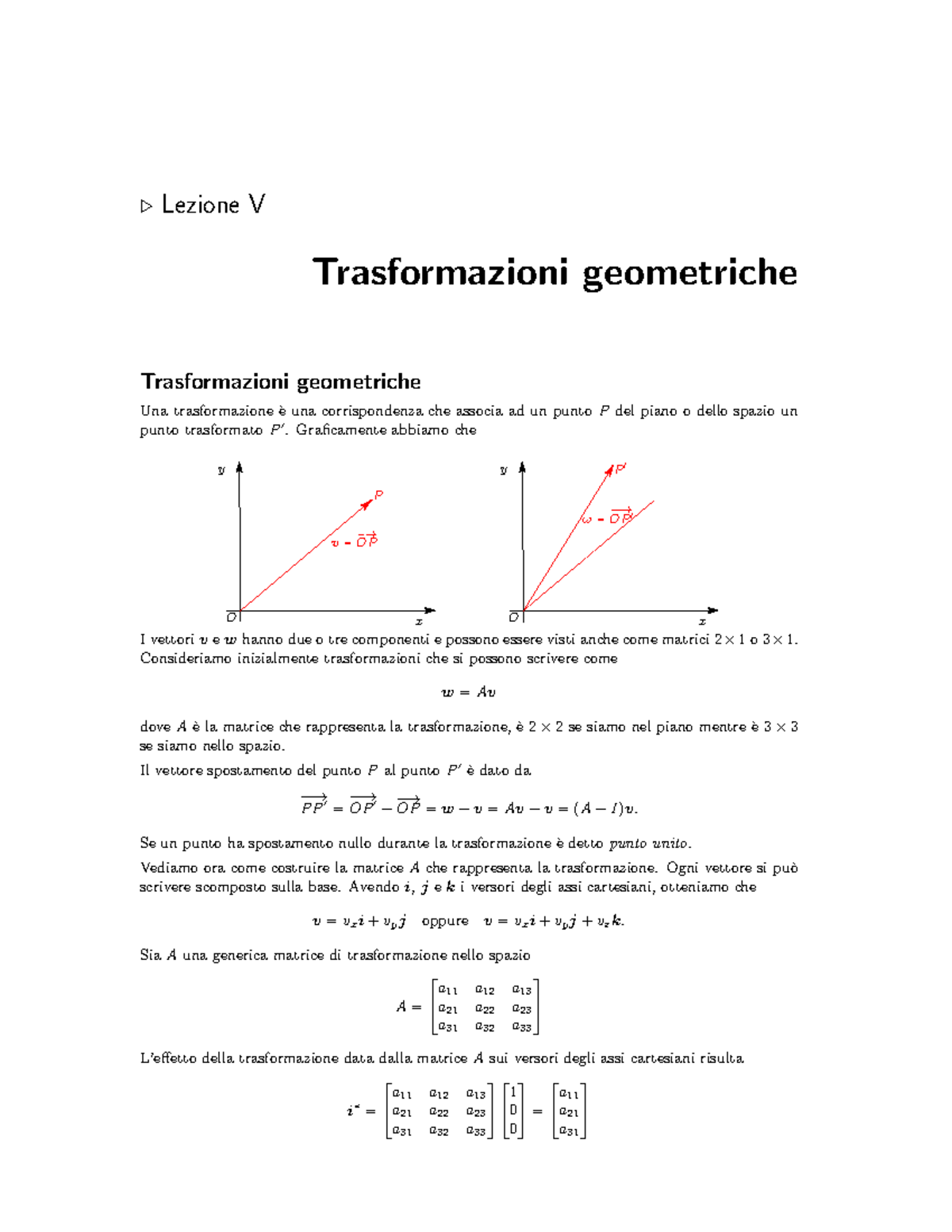 Lec5 - Appunti - . Lezione V Trasformazioni Geometriche Trasformazioni ...