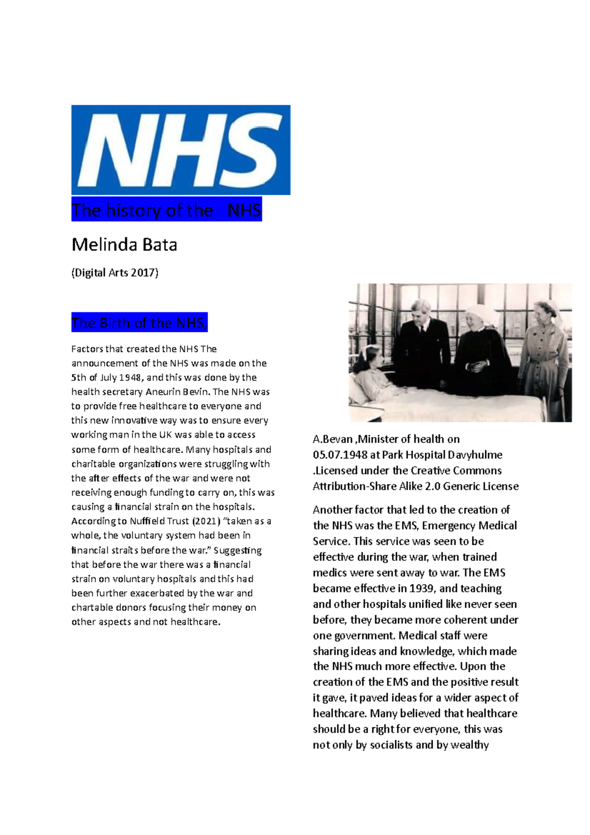 history of the nhs essay