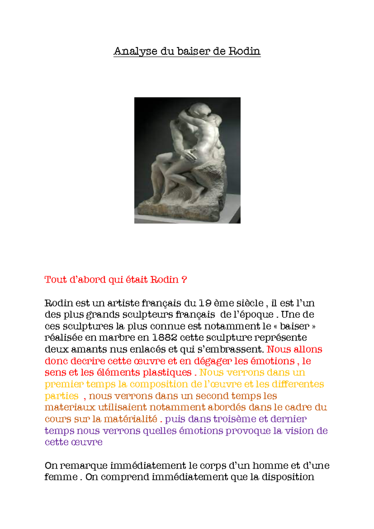 Analyse du baiser de Rodin - Une de ces sculptures la plus connue est ...