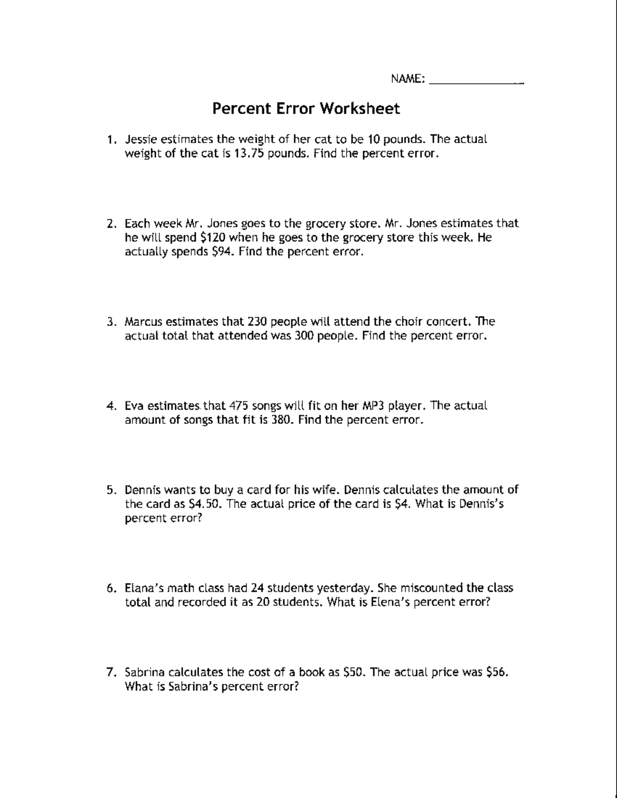 percent error homework 6