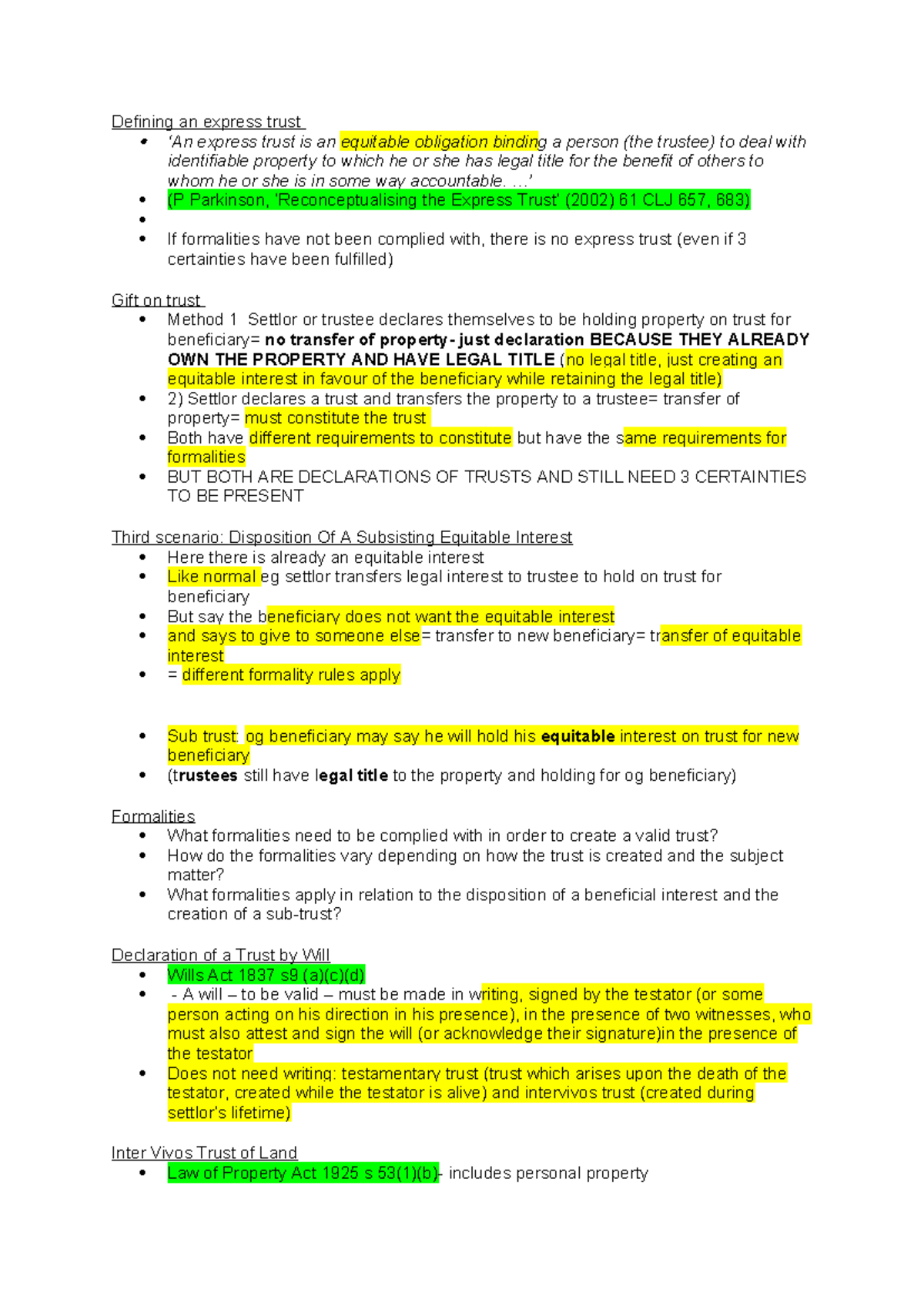 Equity and law of trusts lecture 3 formalities and constitution ...
