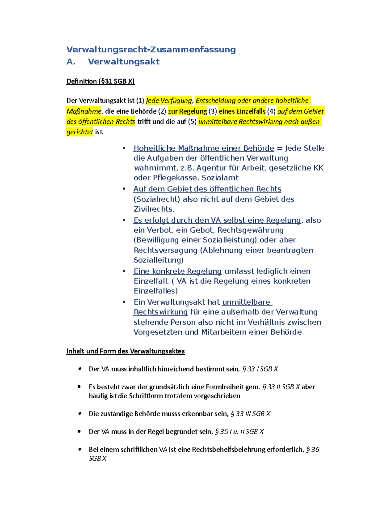 Zusammenfassung Sgb X Verwaltungsrecht Sgb X Verwaltungsrecht