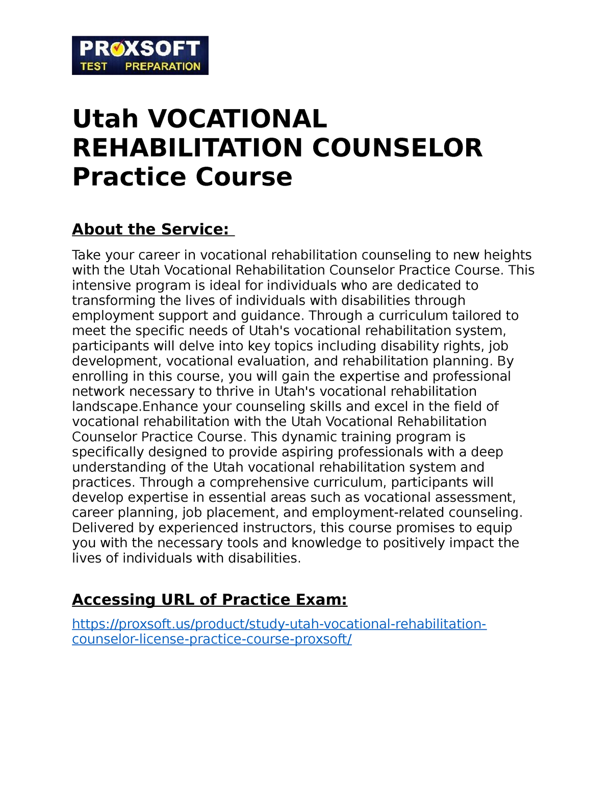 Utah VOCATIONAL REHABILITATION COUNSELOR Practice Course - Utah ...